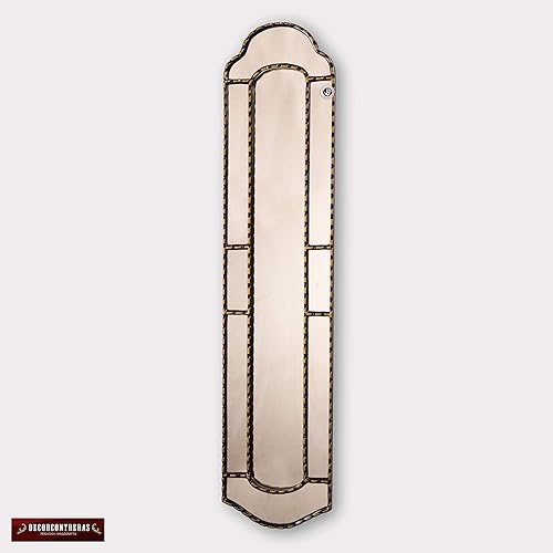 Miniatura 2 de Long Narrow Wall Mirror 35.8" Tall, Antique Gold Narrow Wood Framed Wall Mounted Mirror, Decorative Accent Mirror, Peruvian Hand-Painted Glass