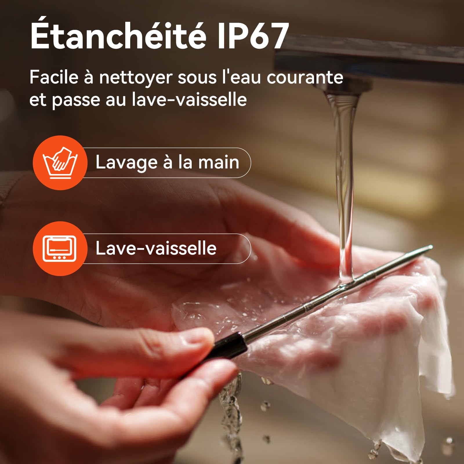 Pro Thermomètre à viande avec Wi-Fi et Bluetooth, surveillance par application avec minuterie et alarme, IP67 étanche et résistant à l'huile, thermomètre à viande sans fil pour Four, Barbecue