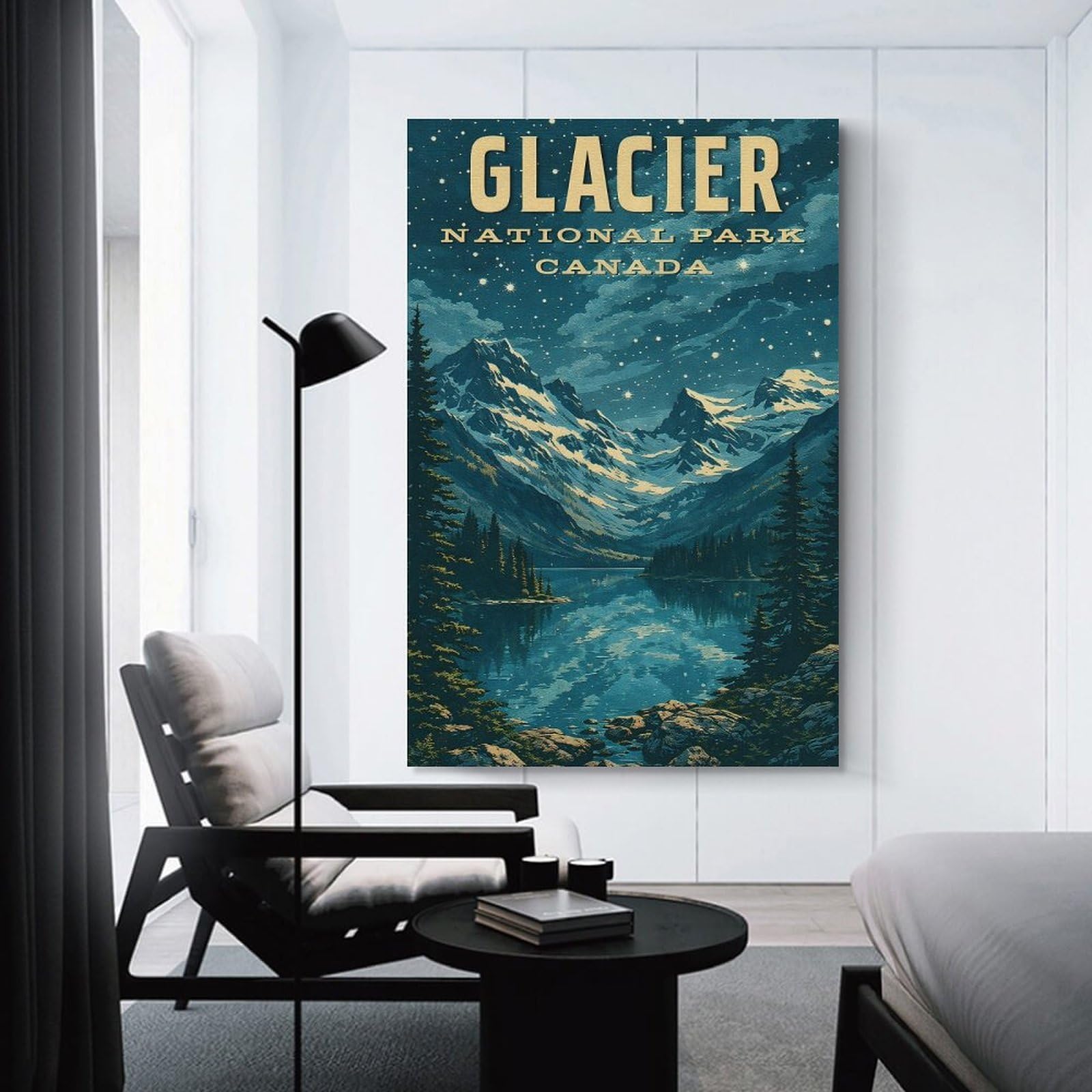 Junmoney Glacier National Park Canada Vintage Canvas Wall Art, 16x24inch(40x60cm), for Bedroom Decor, Cosy Corners Or Studios, Stylish Decor for A Restful Room Update
