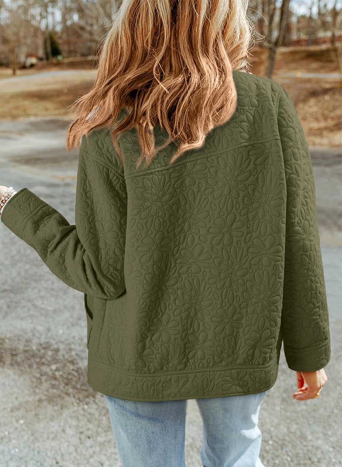 Dokotoo Jackets for Women Casual Long Sleeve Collared Jacquard Coats Trendy Button Down Shacket Jacket with Pockets - Image 2