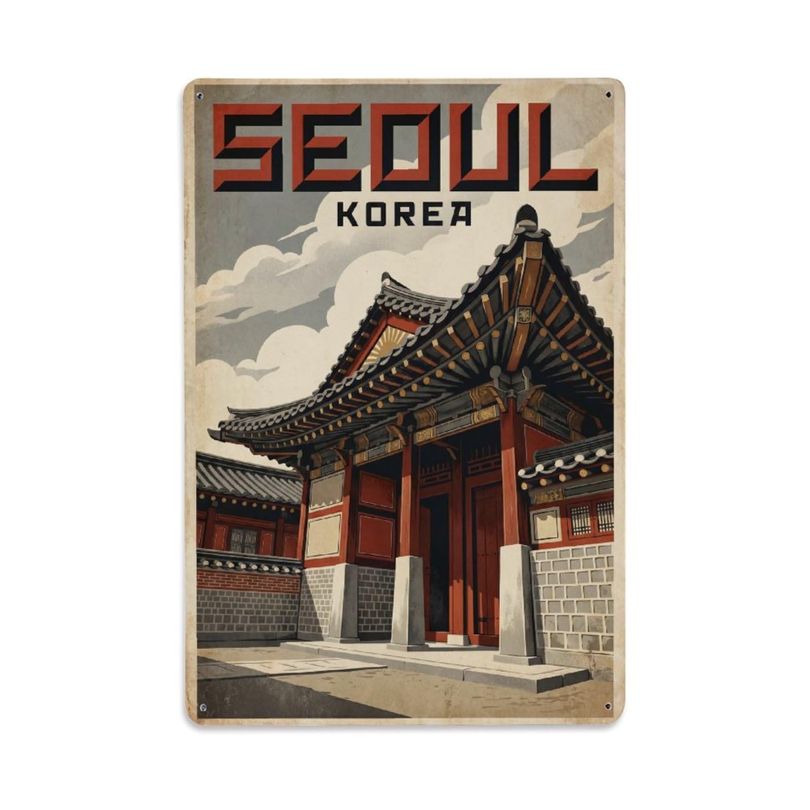 Metal Tin Sign Vintage Travel Seoul Korea Hanok
