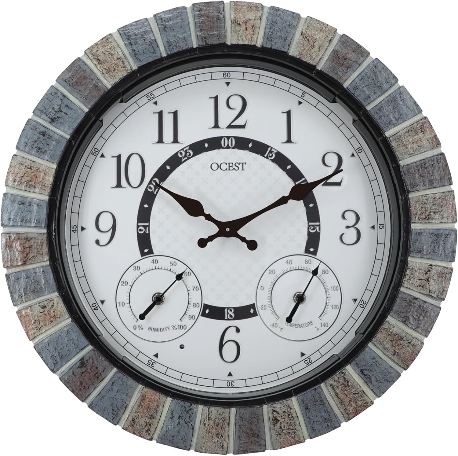 OCEST 18 Inch Large Outdoor Clock Waterproof Thermometer Hygrometer Combo Night Light Illuminated Wall Clocks Battery Operated Silent Non-Ticking Ideal Patio Clock for Garden Pool Porch Yard Garage White