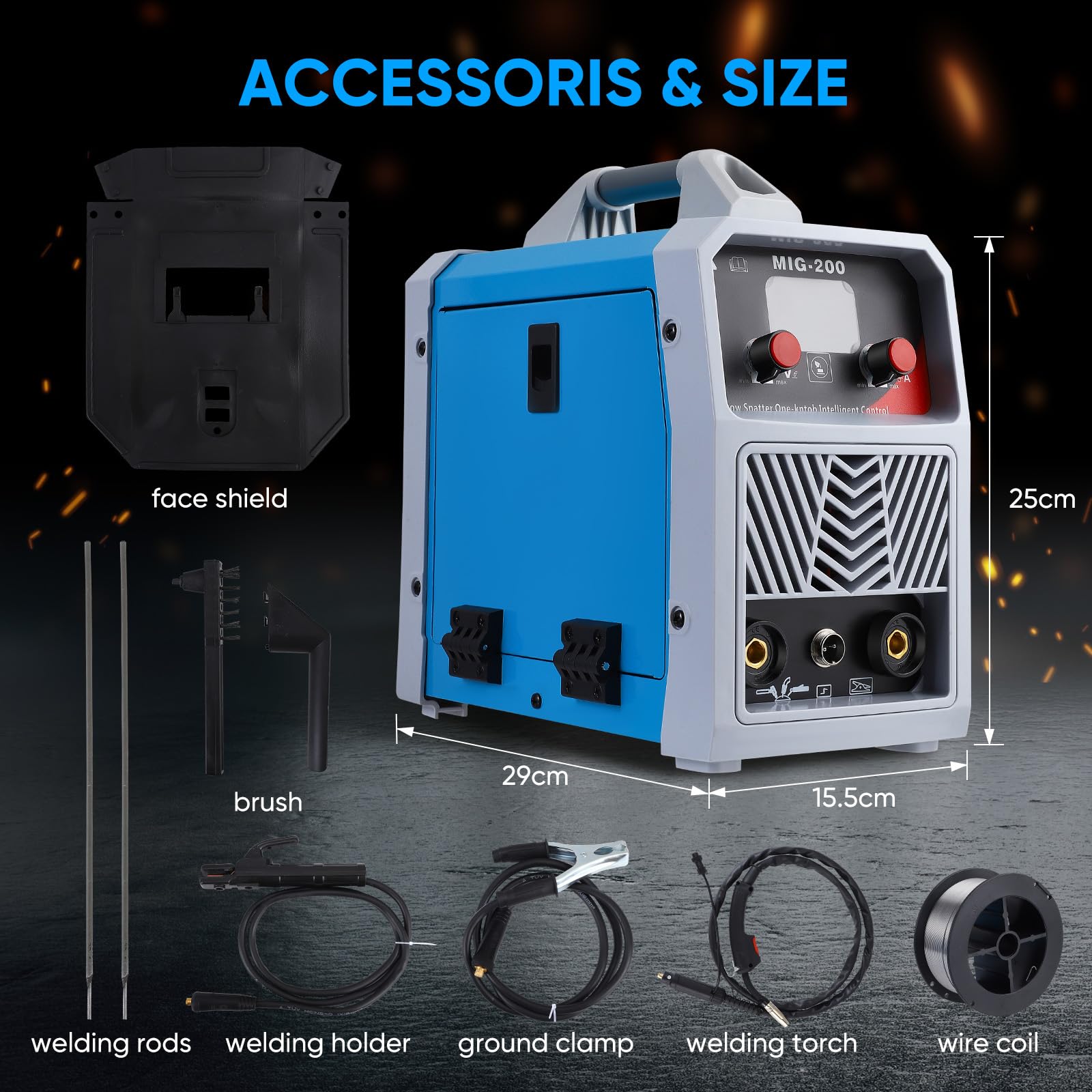 Saldatrice inverter ARC/MIG/TIG, saldatrice digitale 3 in 1, Saldatrice portatile, pistola per saldatura,pinza di messa a terra, maschera, spazzola, bacchette e filo per saldatura