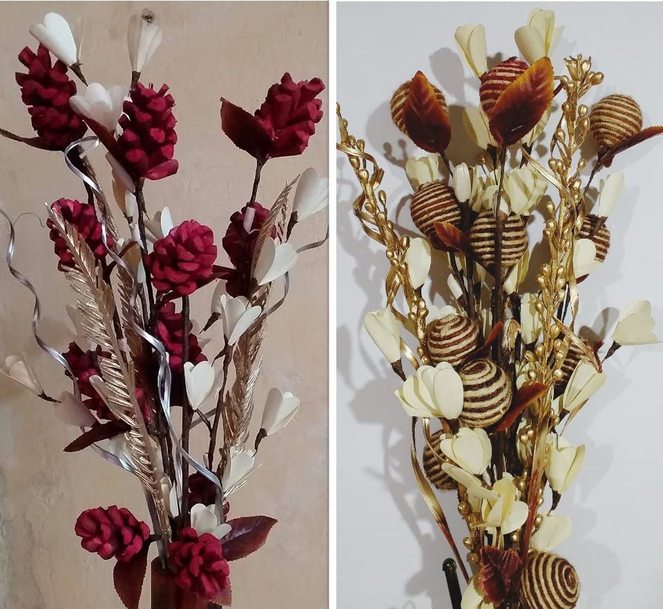 Set of 2 Beautiful Bouquet for Home Decor Dried Plant Parts and Jute/ Without Vase / 48 cm Height / Eco-Freindly / Multicolour