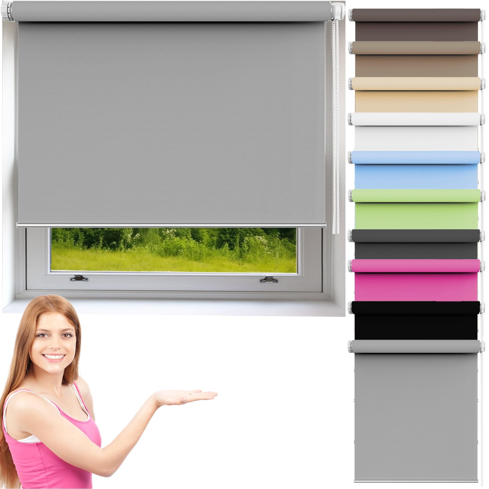Daylight Roller Blind 40 x 170 cm No Drilling Safety Anti-Fallroller Blind Long-Lasting Windproof Window Shades for Windows and Doors, Grey
