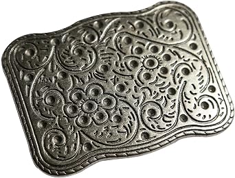 Western Belt Buckle Cowboy Rodeo Small Silver Belt Buckle for Men Women with Antique Floral Engraved Rope Edge Design