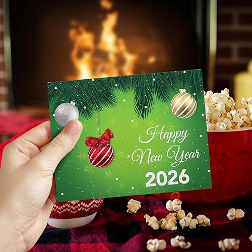 Miniatura 2 de Juego de tarjetas de feliz año nuevo 2026 – Elegante bola verde para Navidad, Año Nuevo, saludos de vacaciones, invitaciones, anuncios,