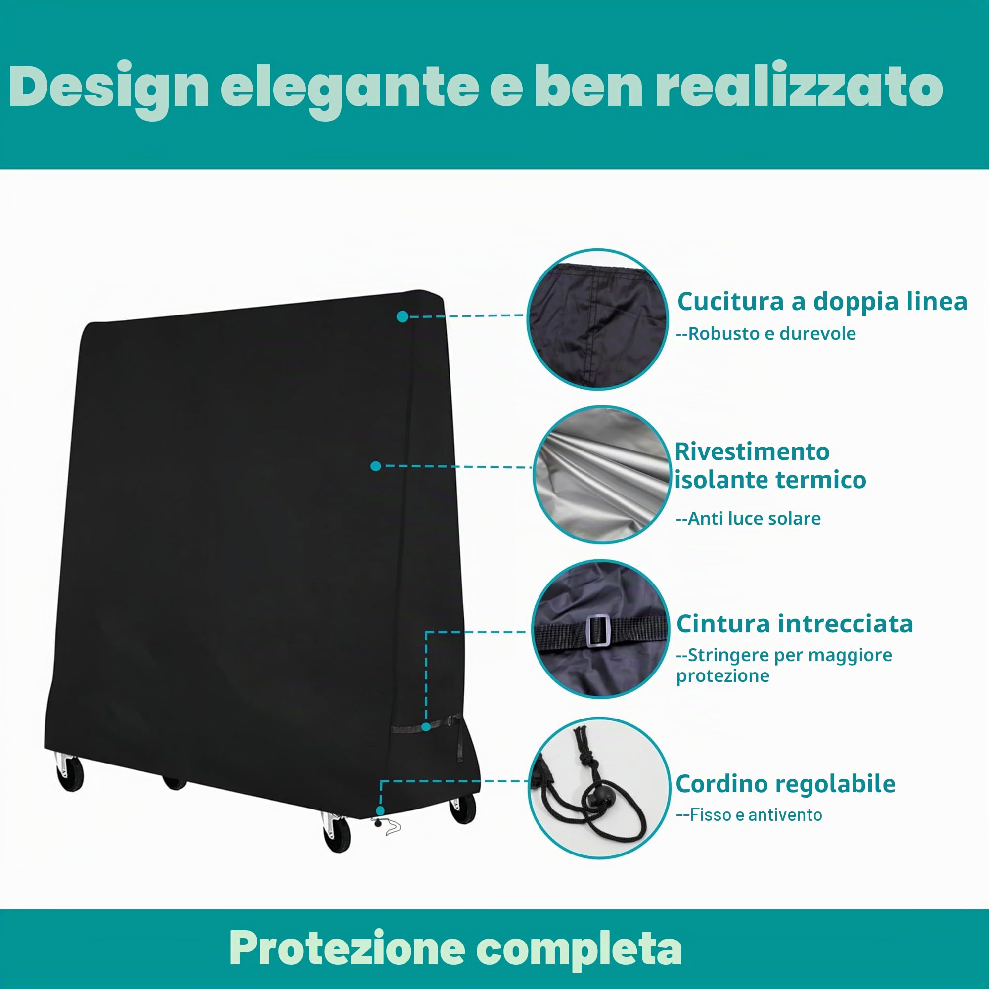 Copertura per Tavoli da Ping pong con Fibbie Antivento, per Tavolo da Ping Pong Impermeabile per Esterni e Interni,185 x 70 x 165cm