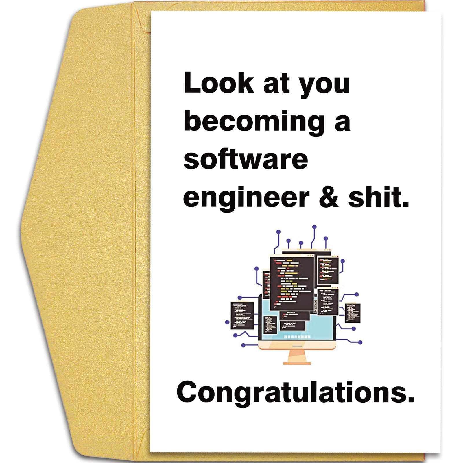 Qiliji Software Engineers 卒業カード、コンピュータサイエンス卒業用面白い卒業カード、新しいソフトウェアエンジニア向けギフト、ソフトウェアエンジニアになるあなたを見てください おめでとうカード
