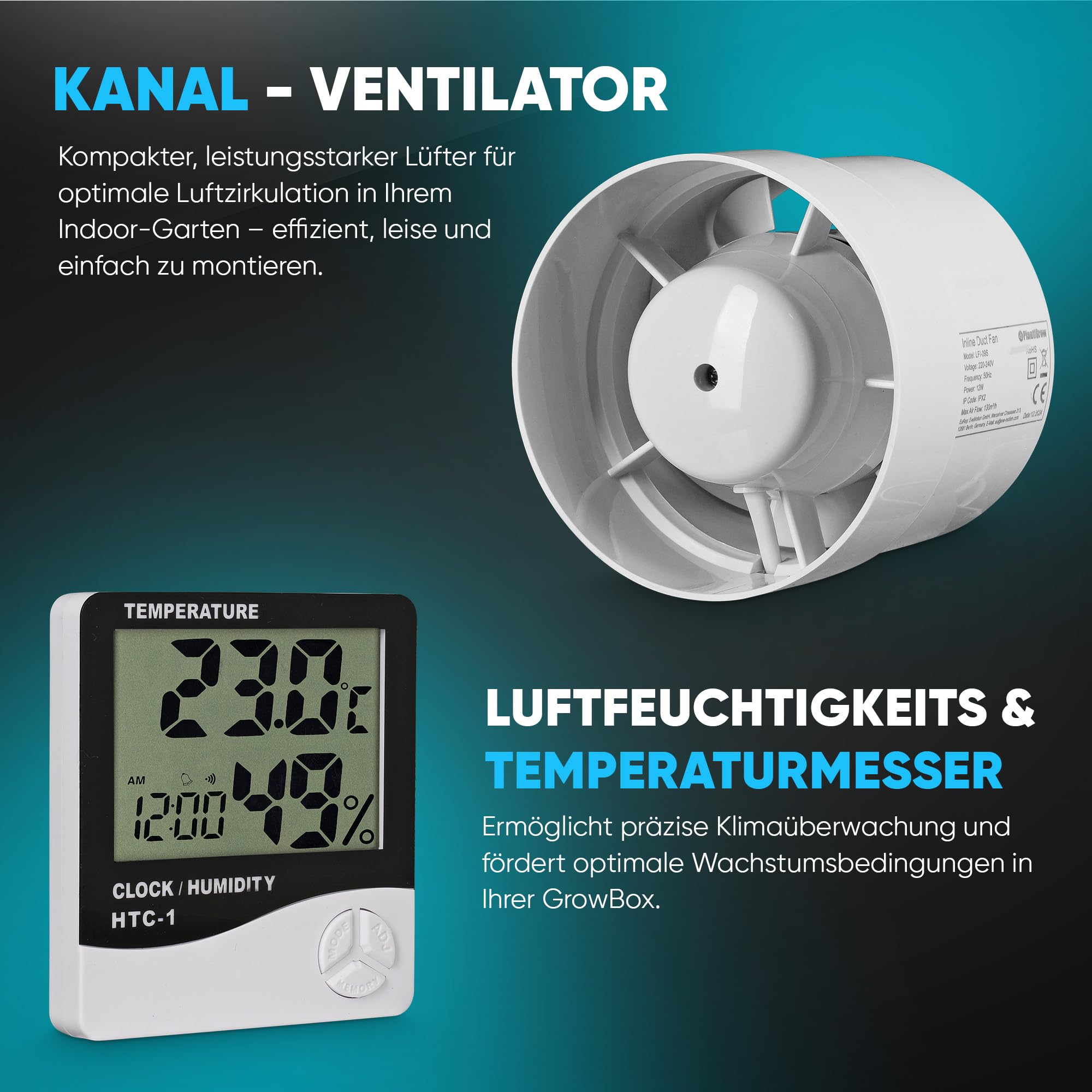 Growzelt Komplettset 80x80x180cm mit 150W Vollspektrum LED Lampe Dimmbar, Carbon-Filter, Inline-Kanalventilator, Abluftschlauch