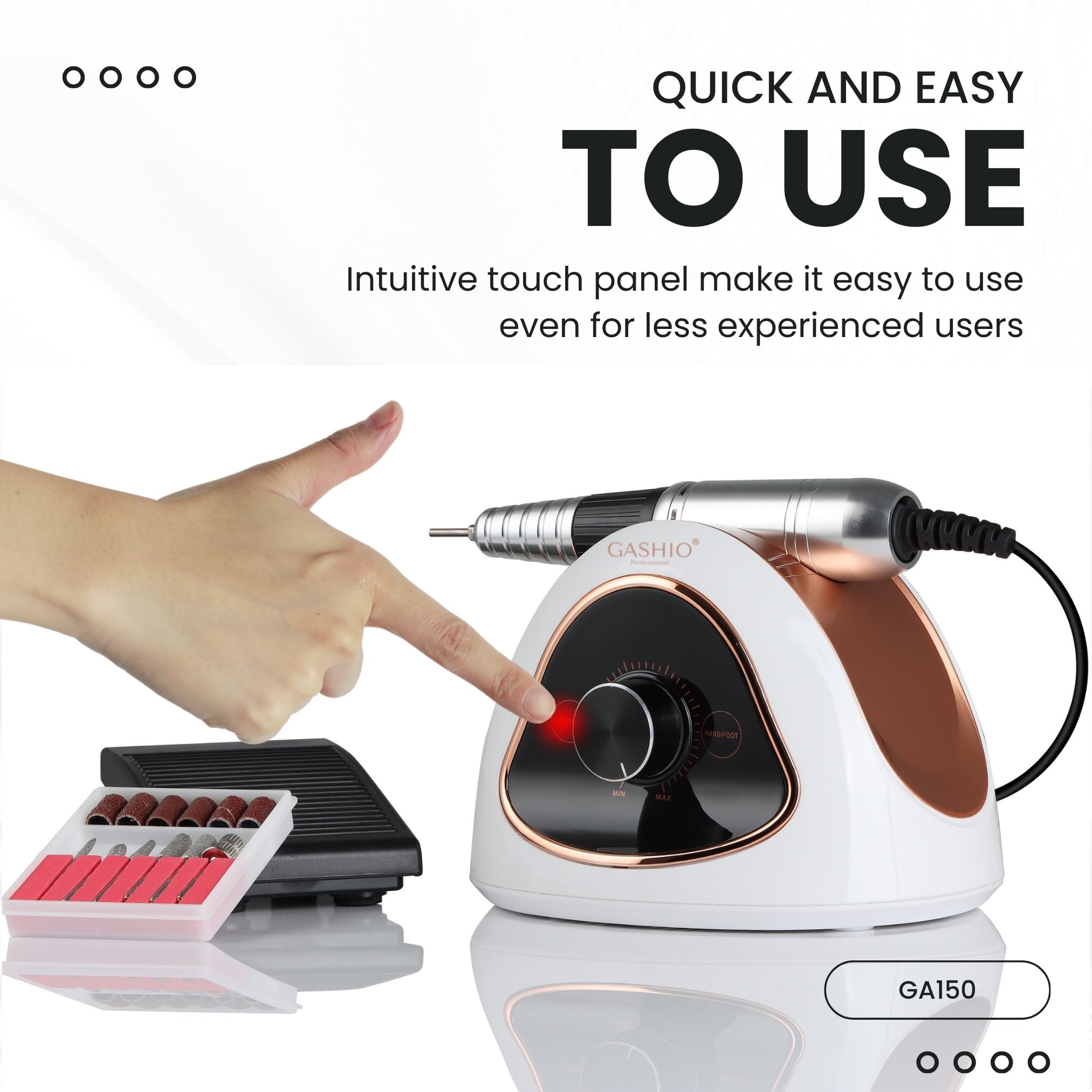 Fresa de uñas para uñas de gel, 68 W, profesional, lima de uñas eléctrica para uñas de gel, 45 000 rpm, con un juego de cortadores de galletas y pedal de pie, manicura y pedicura, juego