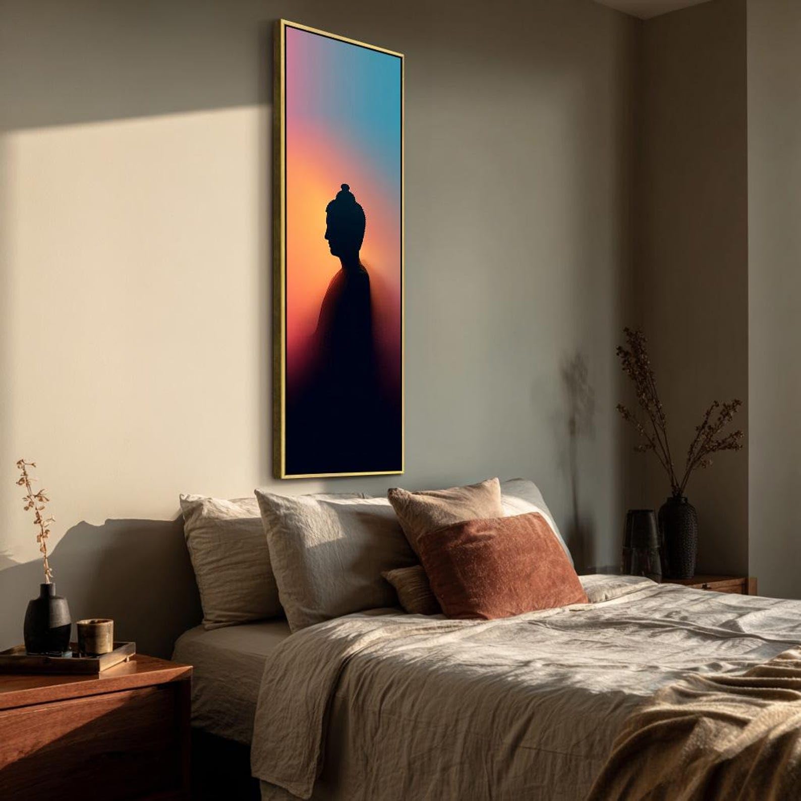XINBAO Narrow Yoga Studio Decor Canvas Wall Art, Tall Meditation Art, Zen Wall Decor, Slim Spiritual Statement, Buddha Vertical(55x110cm/Inner Frame)