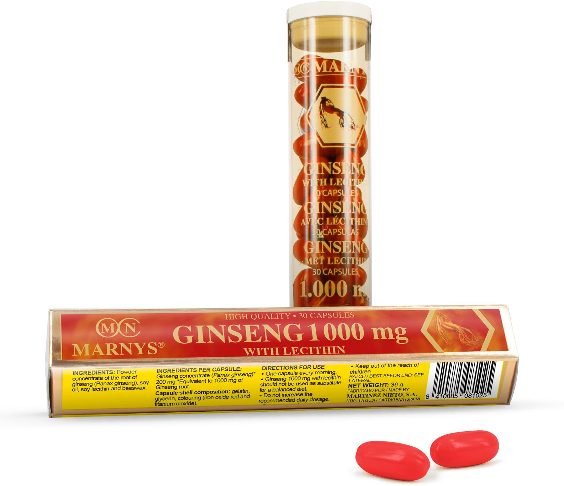 Korean Ginseng - Soy Lecithin - Energy - Focus - Mental Performance - 1000 mg - 30 Capsules