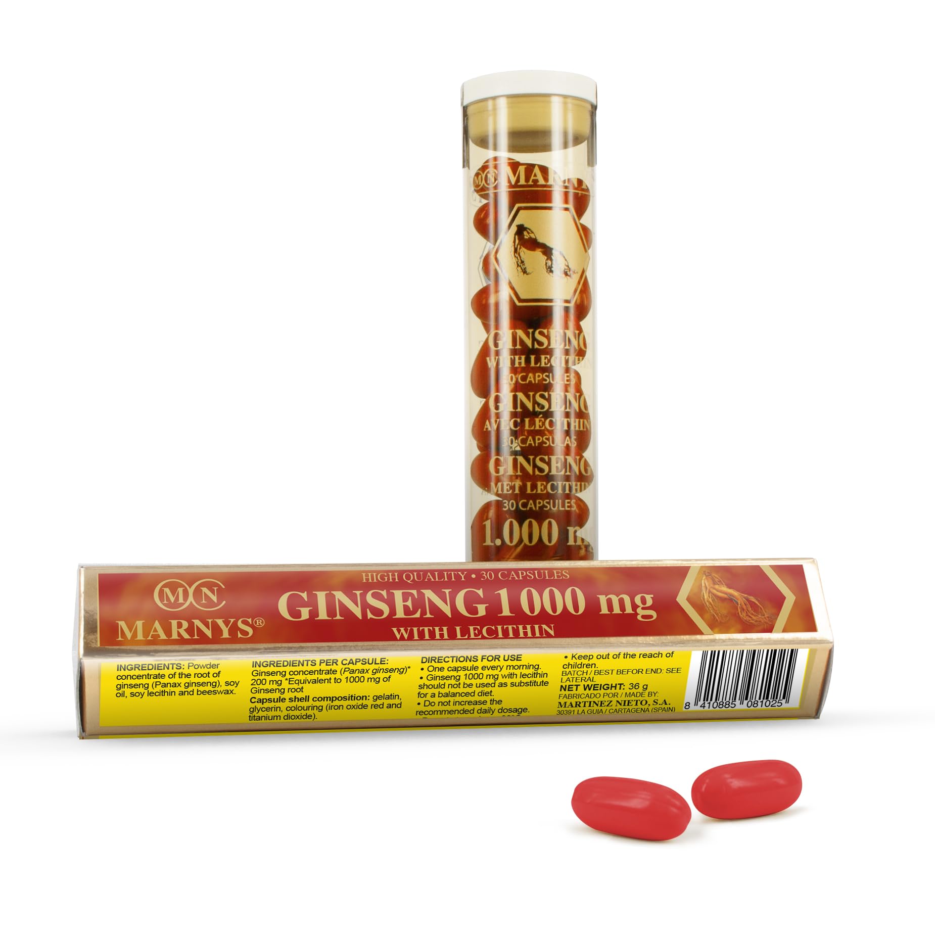 Marnys Ginseng with Lecithin Capsules, 1000 mg, 30 Count