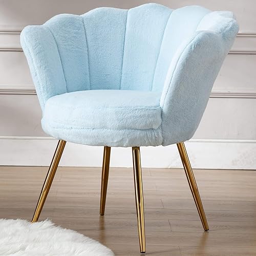 Wahson Silla tapizada de piel sintética de felpa, cómoda silla de tocador de microfibra moderna de mediados de siglo con patas doradas, silla de disponible en Yaxa Peru