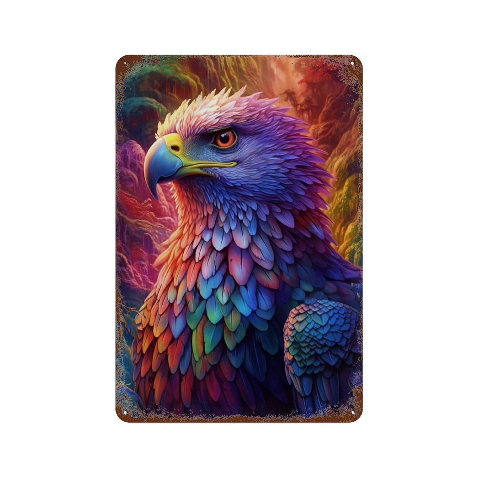 Colorful Eagle Fantasy Artwork Vintage Rust Metal Sign 11.8"x7.9", for Basement, Hobby Room And Garage Decor, Retro Wall Decor