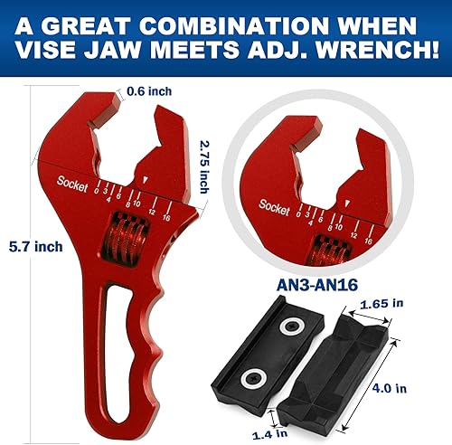 Miniatura 2 de AN Fittings - Llave AN ajustable de aluminio para accesorios de extremo de manguera 3AN-16AN, pequeña roja (con almohadillas de mordazas de tornillo