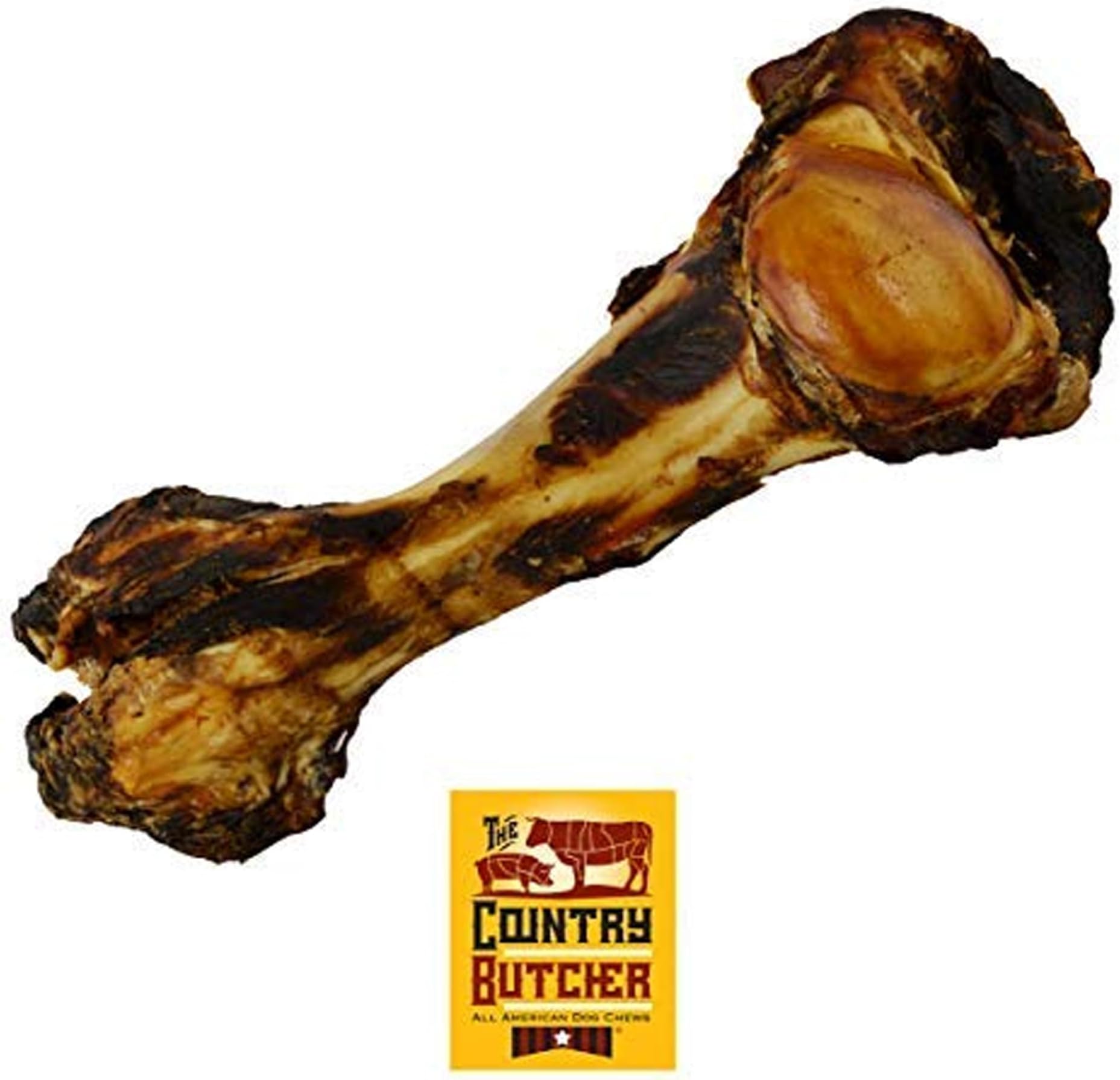 - THE COUNTRY BUTCHER Giant Dog Bone - Long Lasting Chews for Aggressive Chewers, Medium & Large Breeds, Natural Beef Tough Chew Toy, Meaty Beef Bones for Dogs, Made in The USA, 1 Pack