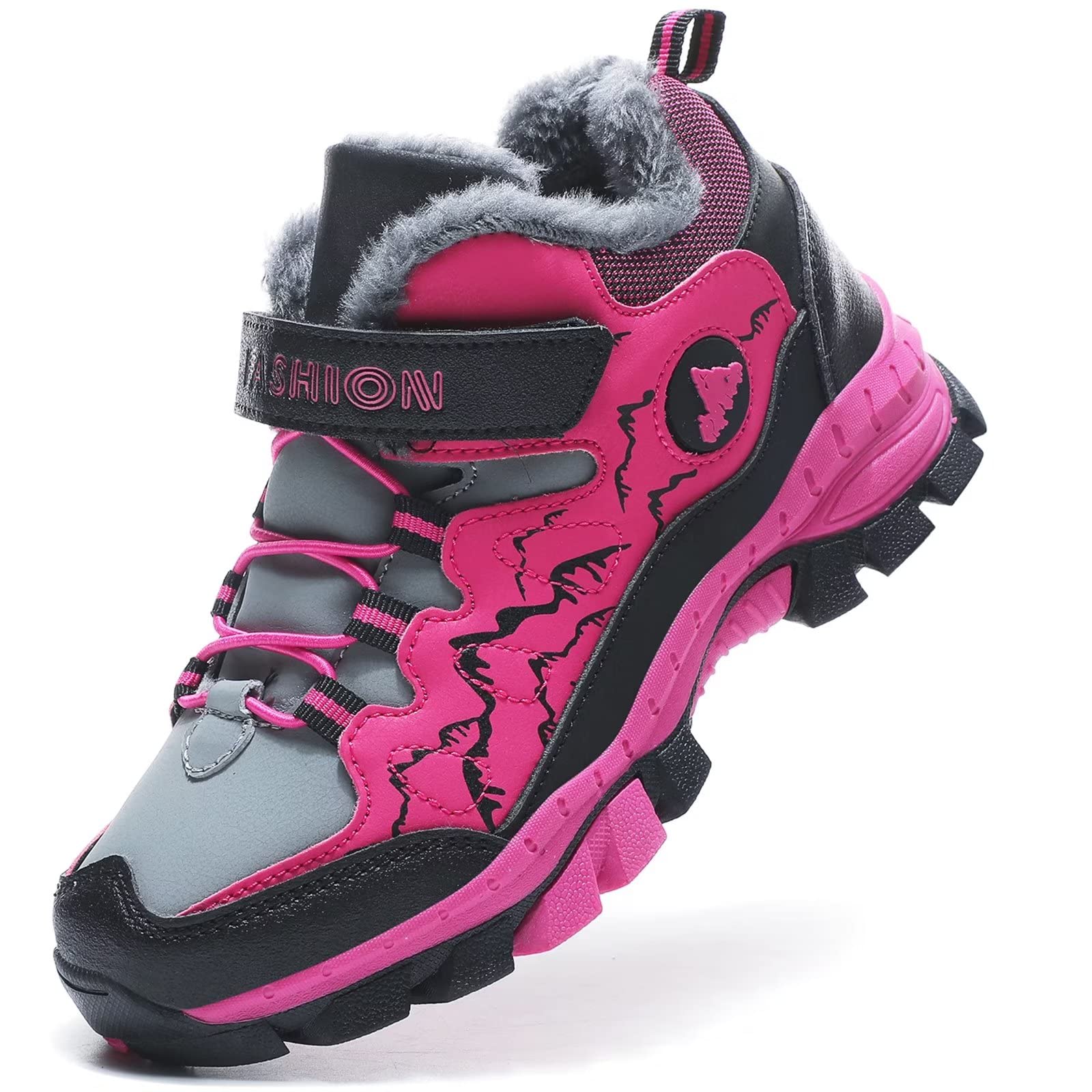 Chaussure Hiver Garçons Fille Anti-dérapant Botte de Neige en Coton pour Enfants Escalade Chaussures Randonnée Bottes,Rose,34