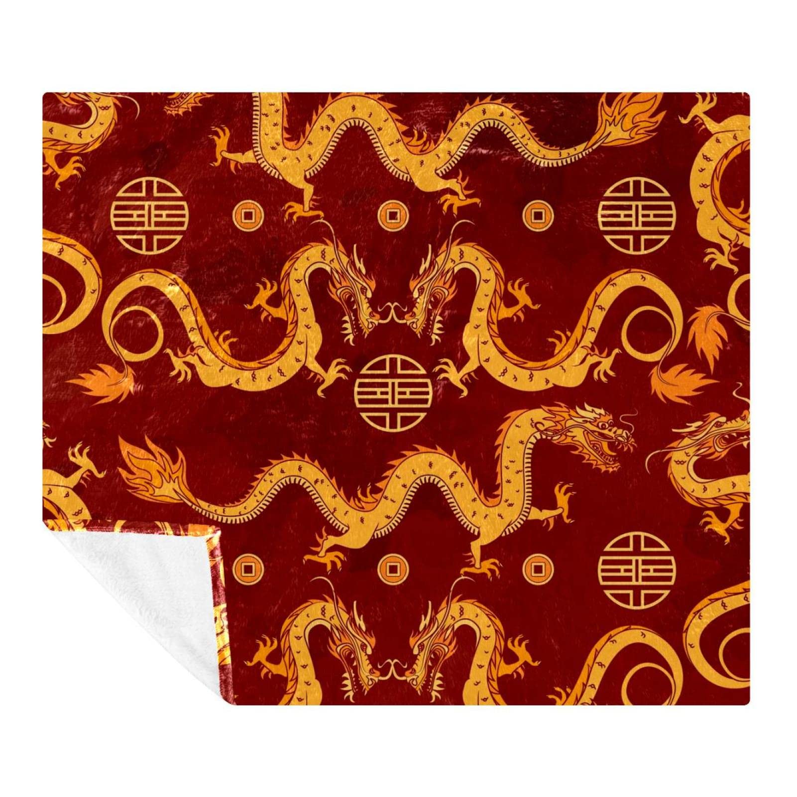 Couverture en microfibre légère et thermo-régulatrice motif dragons