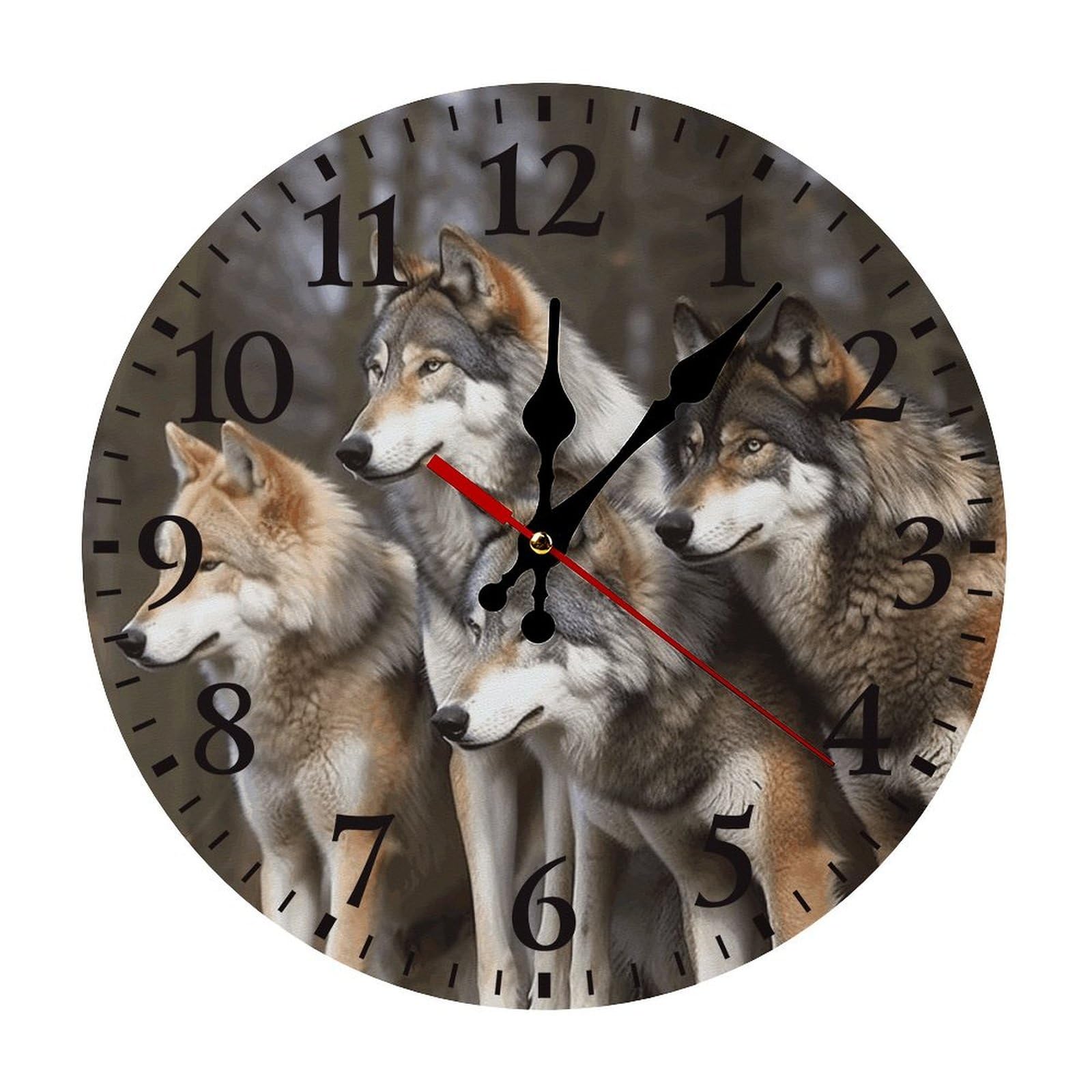 NTVOWPZO 10 Inch Wall Clock Different Colored Wolves Battery Operated Wall Clocks Silent Non-Ticking Round Wall Clock for Living Room Kitchen Home Office Wall Decorative Clock