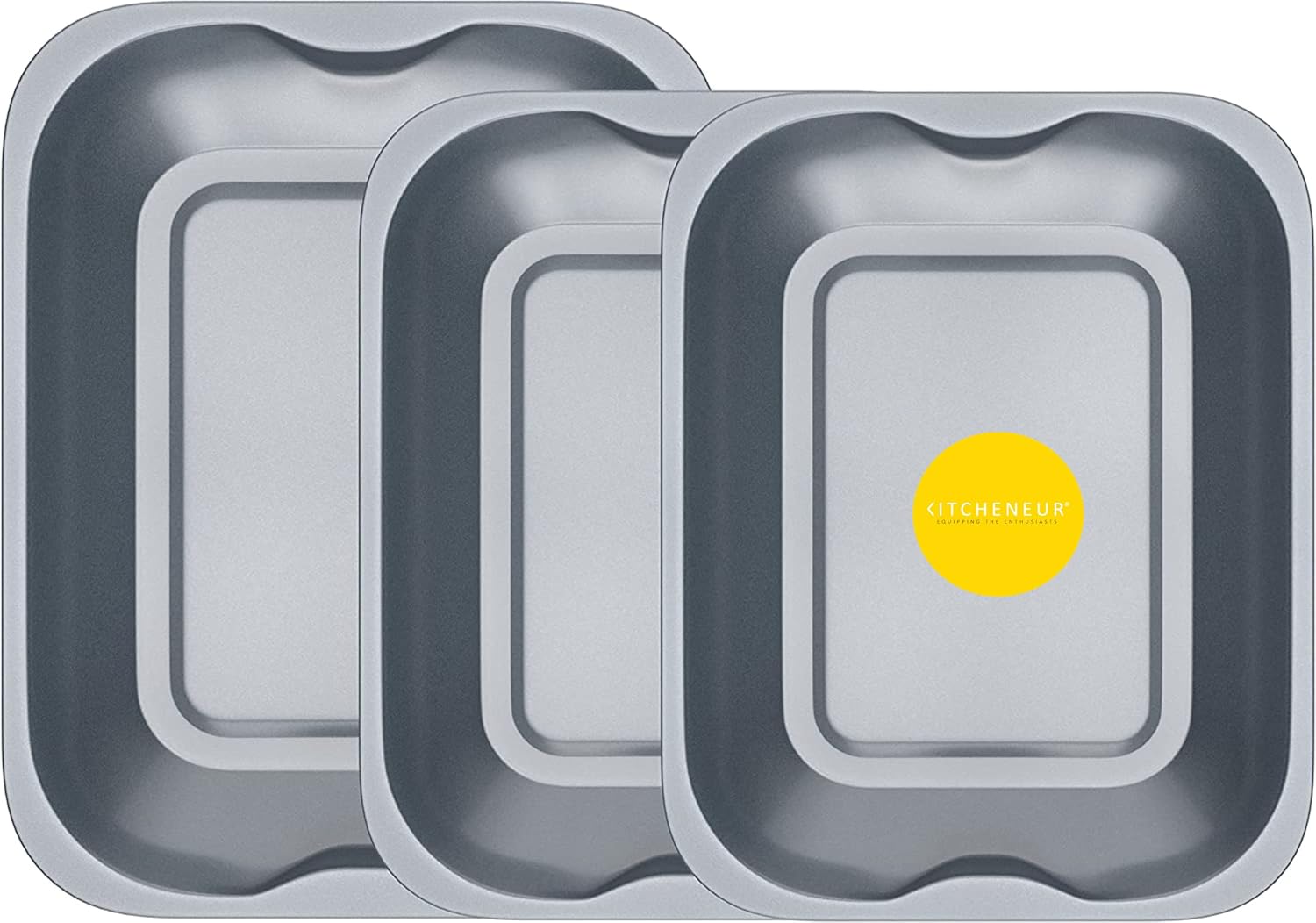 3Pack Deep Roasting Baking Tray Set x2 Medium (33cm) & x1 Large