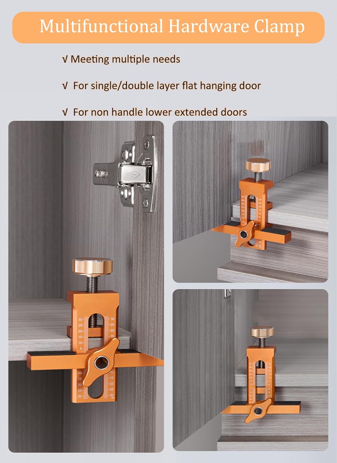 Cabinet Door Mounting Jig, Cabinet Door Installation Positioner with 10mm Door Latch Drilling Bit, Aluminum Alloy Clamp Woodworking Installing Tools for Cabinets, Multifunctional Cabinet Hardware Jig