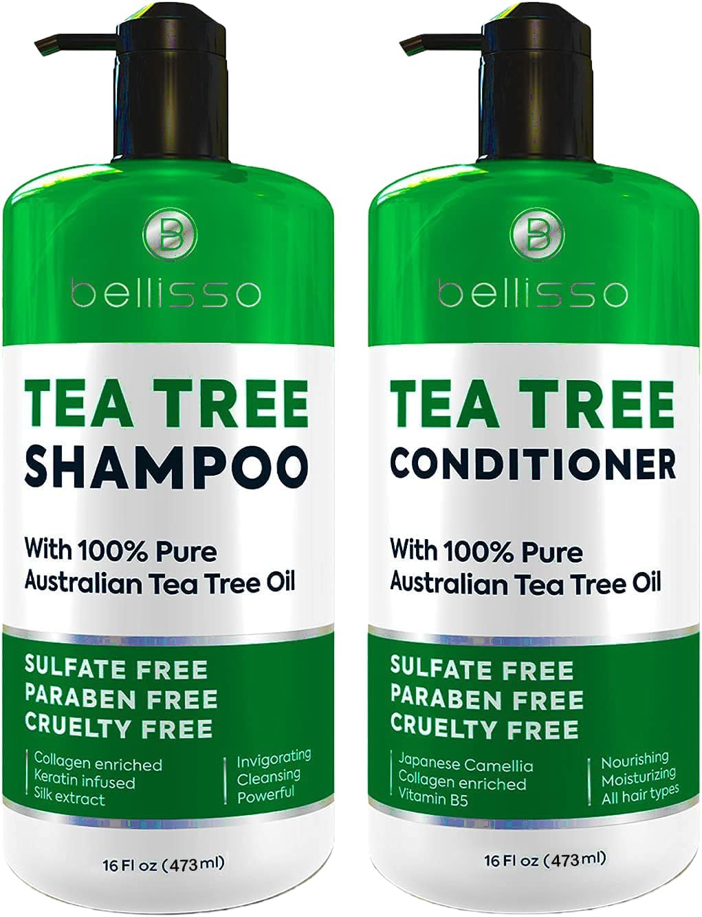 Tea Tree Shampoo and Conditioner Set – with 100% Pure Australian Tea Tree Oil - Anti Dandruff Sulfate and Paraben Free - Dry Scalp Treatment with Keratin, Vitamin B5, Collagen for Women and Men