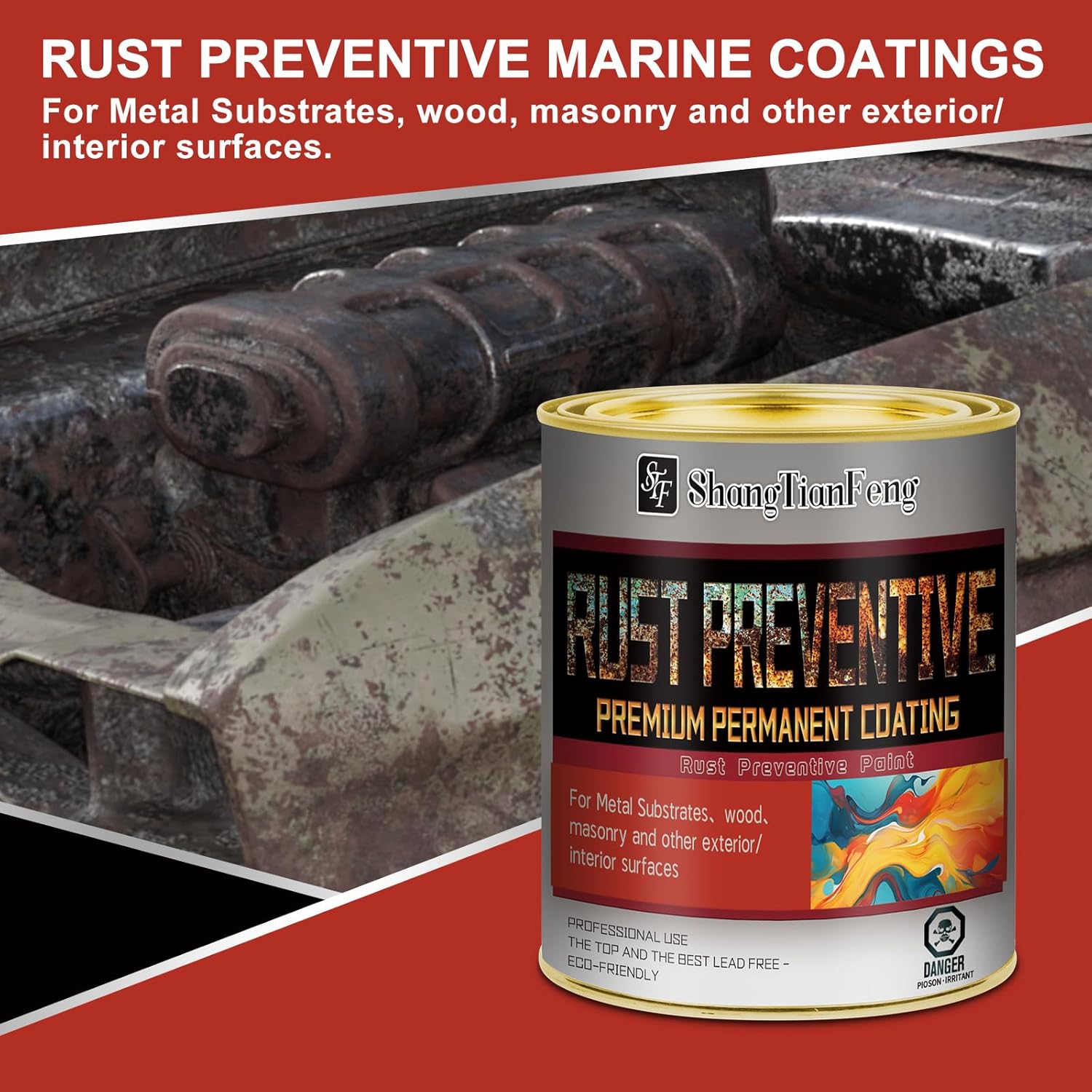 Blue Rust Preventive Paint（Includes diluent), Rust Inhibitor and Corrosion Permanently, Non-porous Protective Barrier, UV Resistance and Heat Resistance, It is suitable for rust and corrosion prevention on multiple surfaces such as Marine vessels, metals, and woods 32 Fl Oz