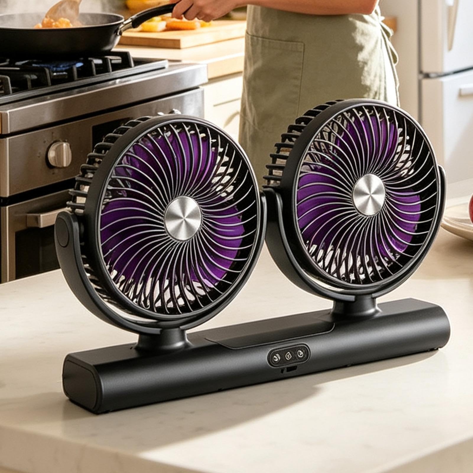 Ventilatore da parete Doppia Testa Ricaricabile Rotazione Multi-Angolo | Ventilatore Per Comodino Per Camera Da , Soffitto, Campeggio, Tenda, Esterno, Dormitorio