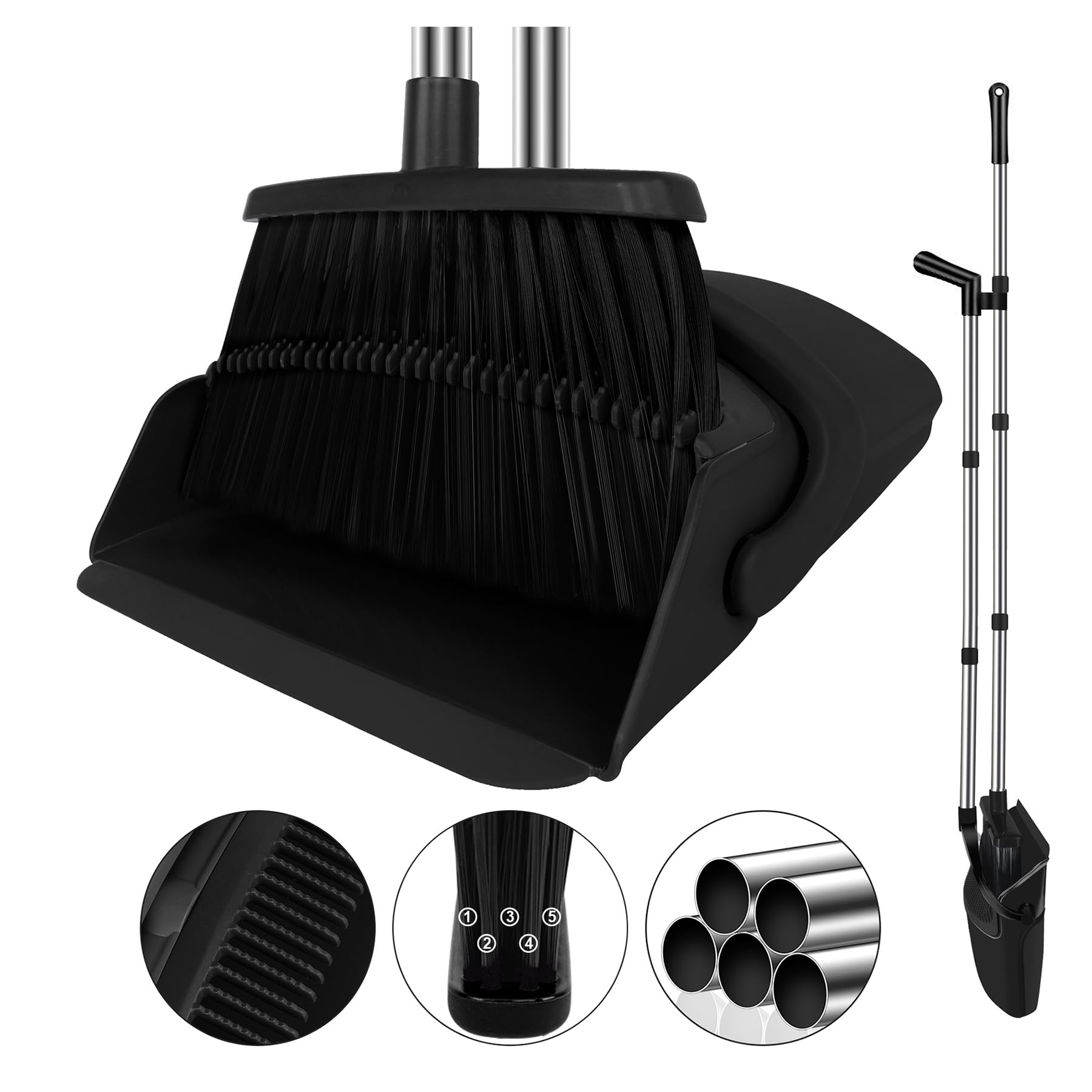 UDUK Broom and Dustpan Set, Household Broom with Dustpan Combo Set, 51" Long Handle, Dust Pan Set for Kitchen Office Lobby Floor