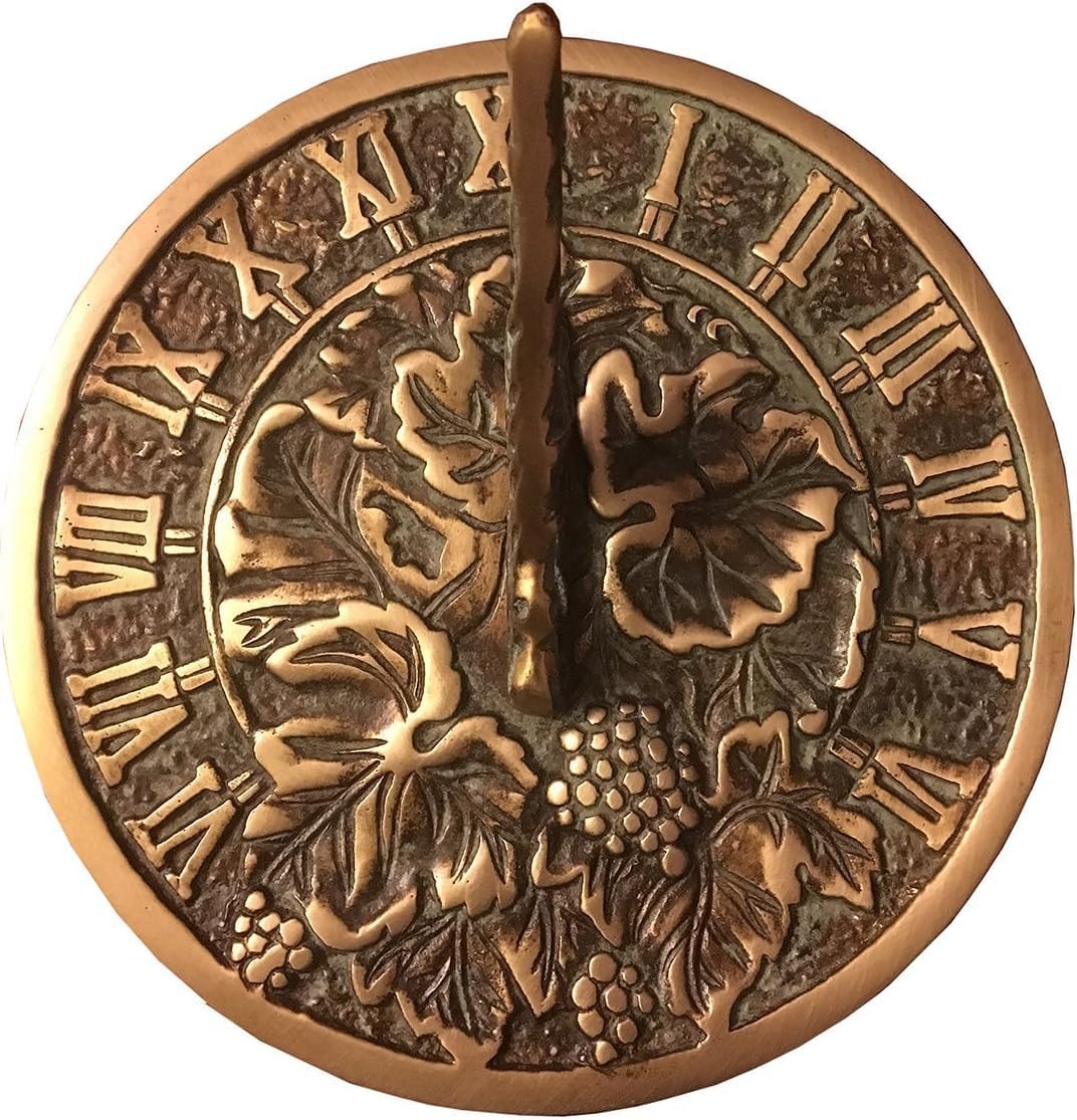 Grapevine Sundial, Solid Brass with Verdigris Highlights, 8 -Inch Diameter - Home & Outdoor Decor