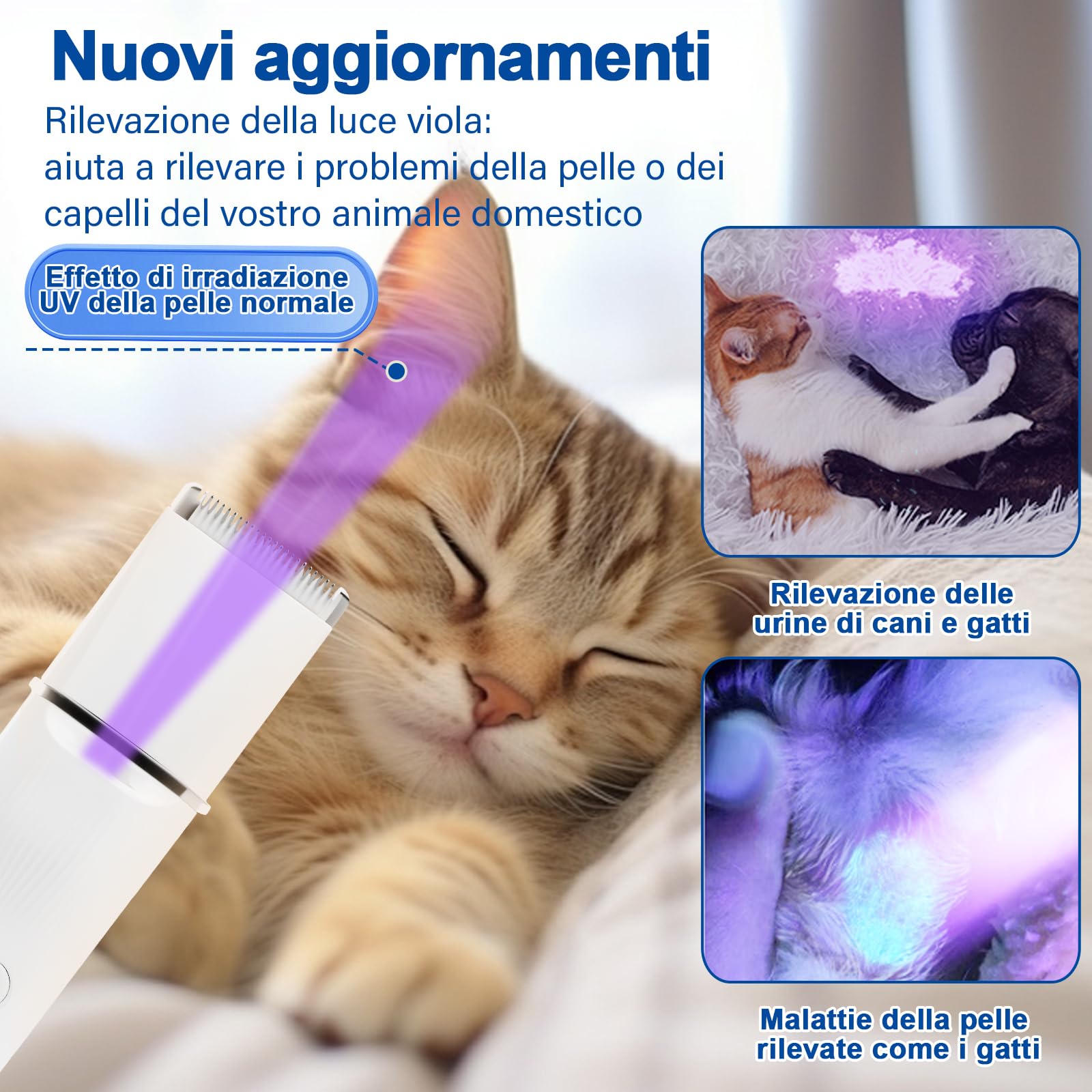 4 In 1 Tosatrice Per Cani Professionale, Rasoio Per Cani Con Luce LED E Lampada Viola UV, Silenzioso Tosatrice Per Gatti, Per Corpi, Zampe, Occhi, Orecchie, Viso (Bianco)