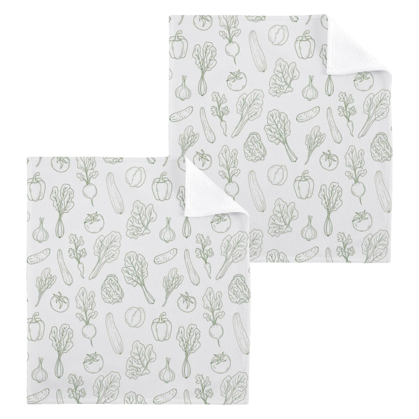 BOESI Sketch Veggie 12x12in Cotton Washcloth,Soft Absorbent Face Towel