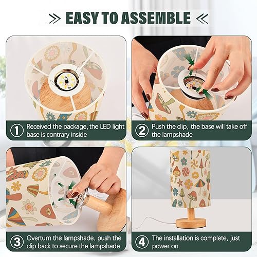 Miniatura 4 de Bedside Table Lamp Bedroom Table Lamps with USB Port Retro Mushrooms Flowers Night Lights for Kids Hallway