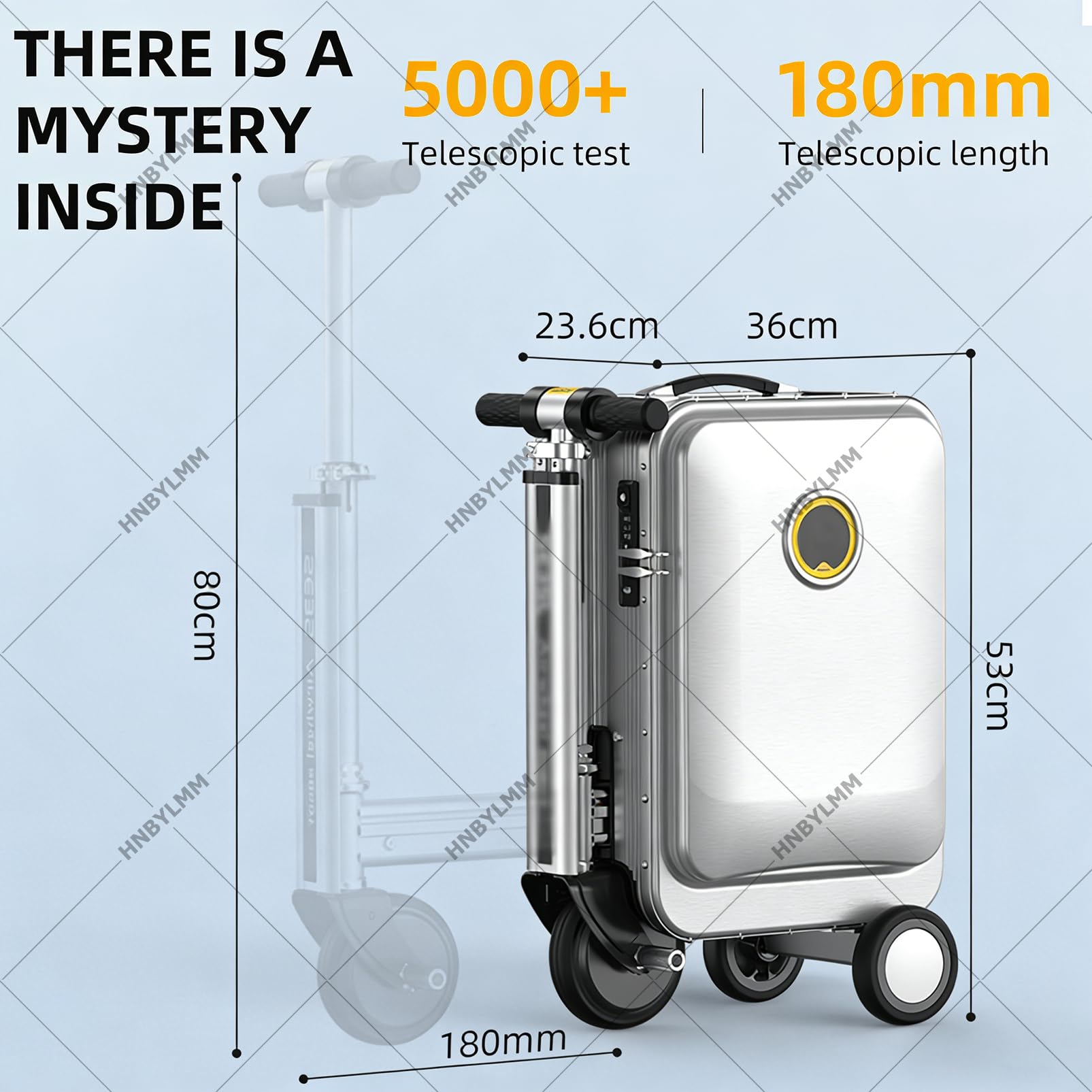 Equipaje eléctrico para montar, maleta de 20 litros con mango telescópico, ajuste de 3 velocidades, batería extraíble, puerto de carga externo, capacidad de carga de 110 kg, apto para viajes, Black, B