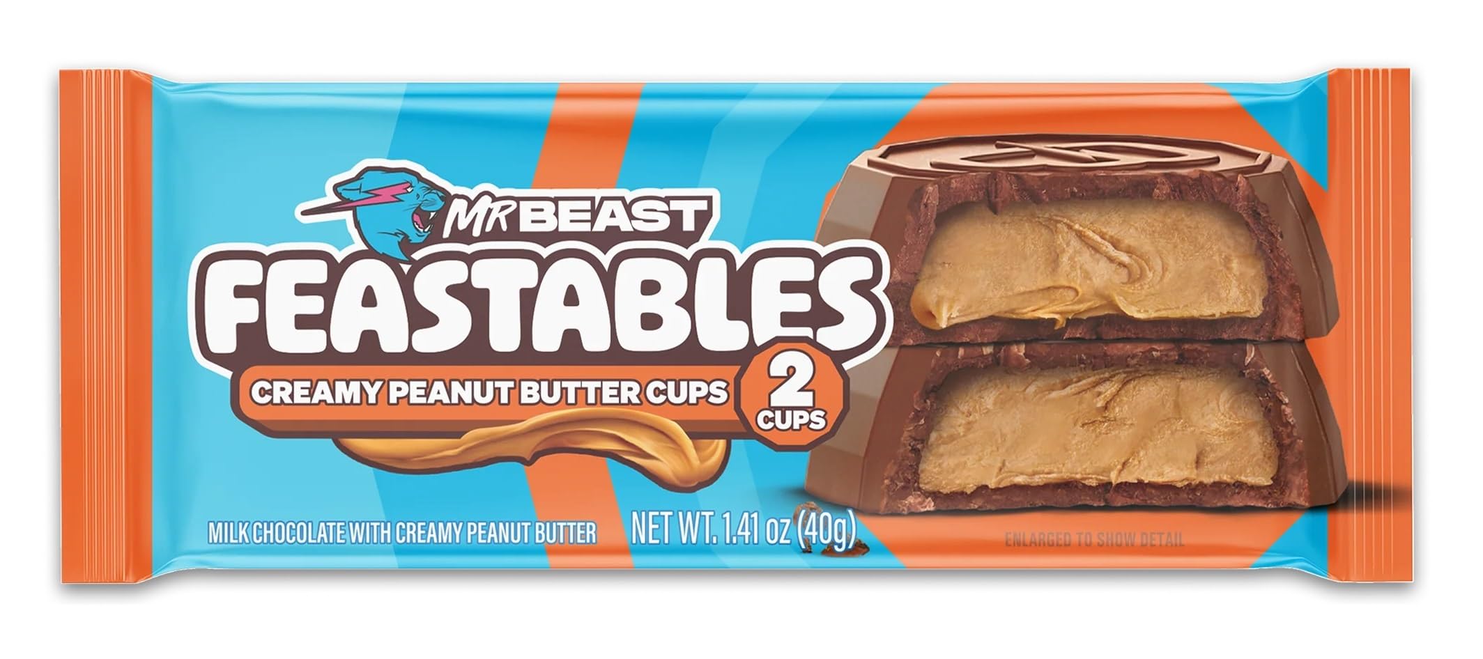 Mr.Beast Feastables Creamy Peanut Butter 2 Cups, Milk Chocolate 40gm (New Pack)