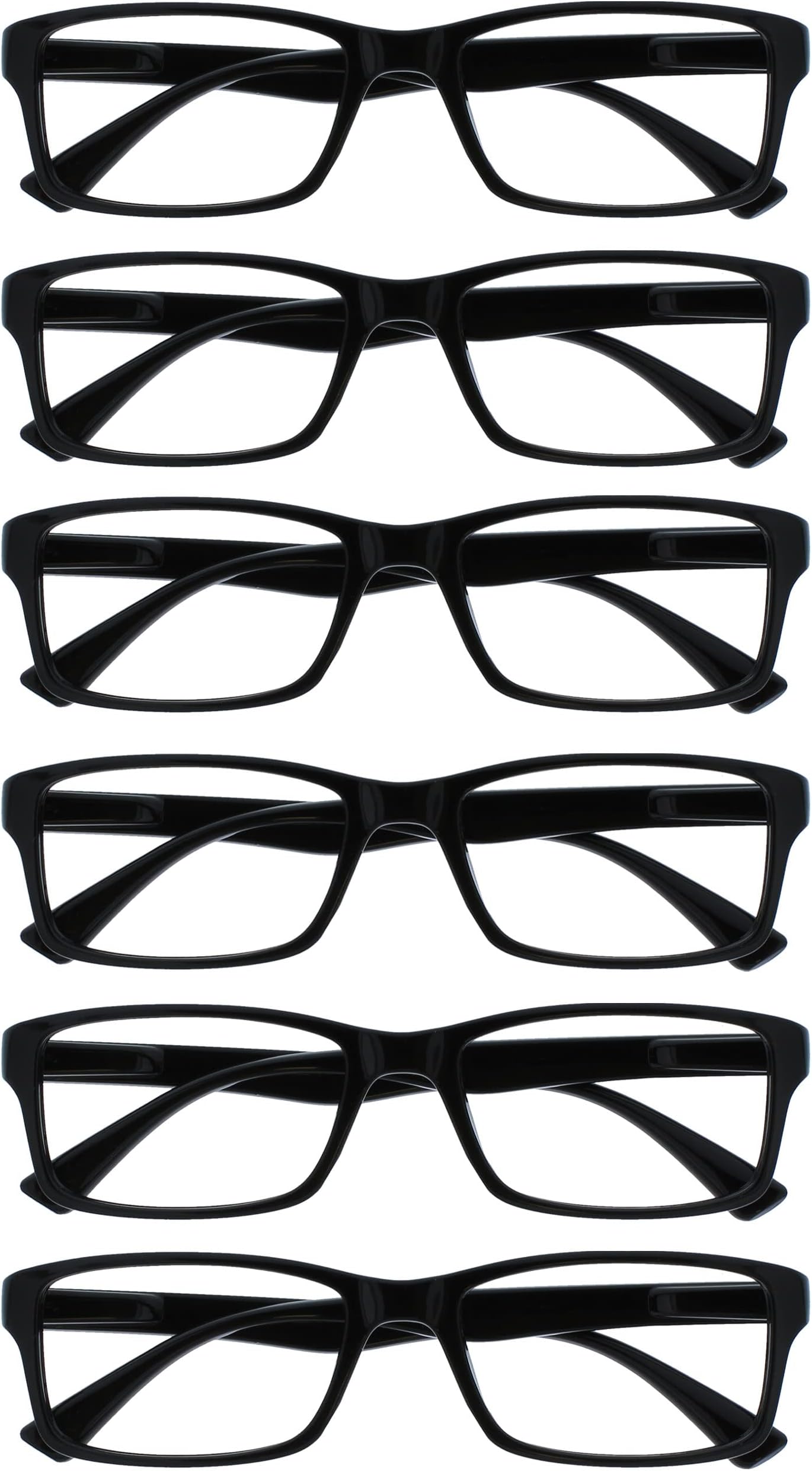 OPULIZE PEP Classic Reading Glasses for Women Men, Scratch Resistant Rectangular Frame with Spring Hinges, Black, +2.5 (Pack of 6)