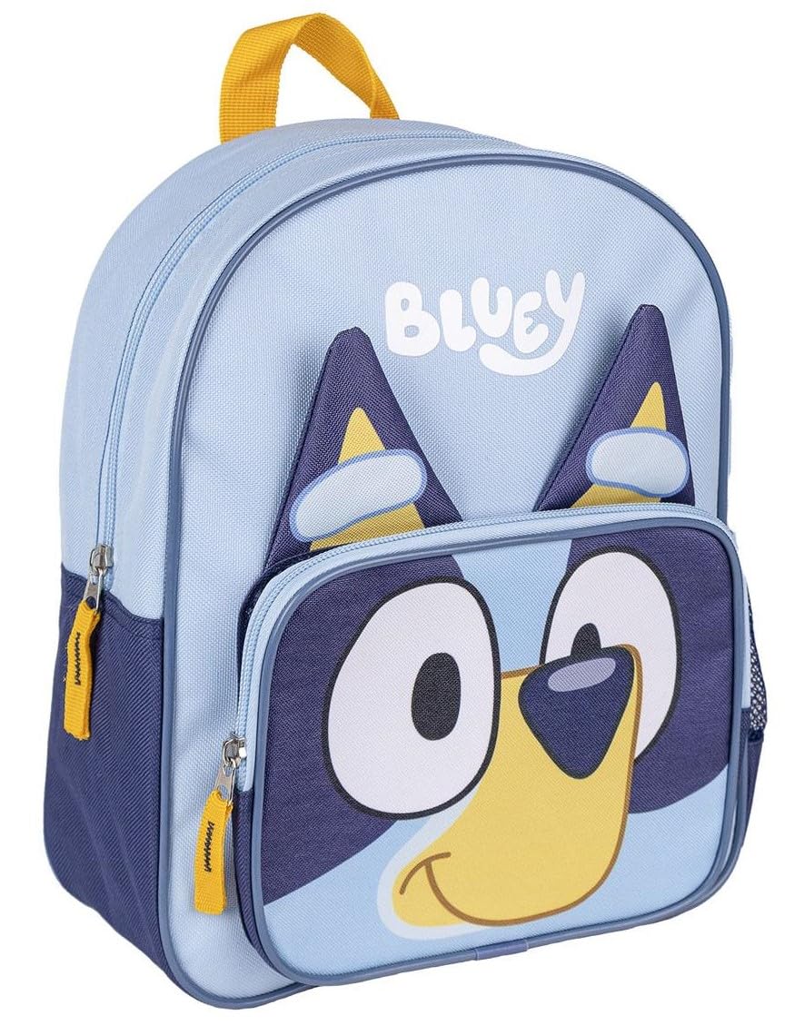 CERDÁ LIFE'S LITTLE MOMENTS Mochila Escolar Infantil de Bluey - Color Azul - 15,5x30x10 cm - Fabricada en Poliéster - Mochila Pequeña con Cierre de Cremallera y Asas Acolchadas - Producto Original Diseñado en España
