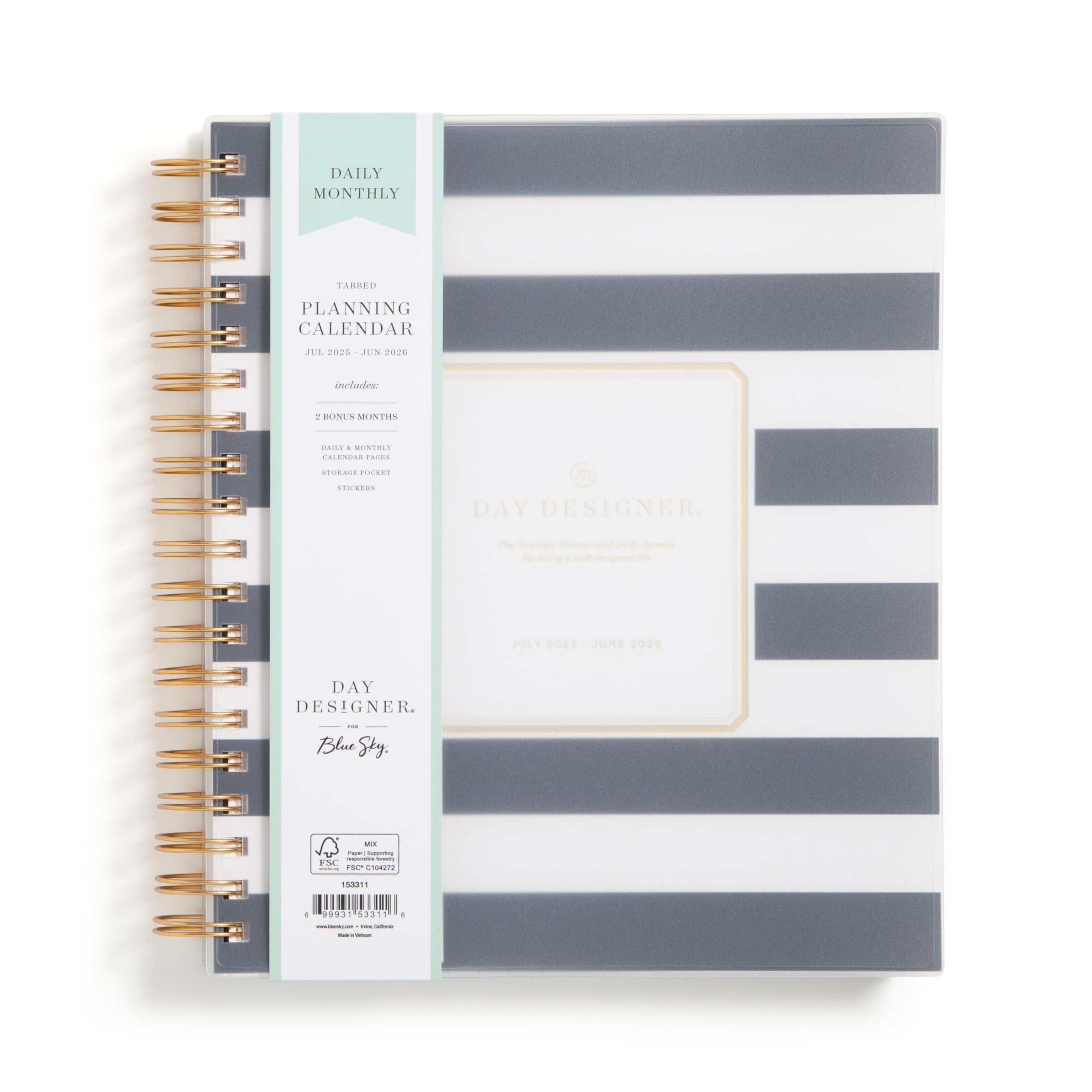 Blue Sky Day Designer - Calendario académico diario y mensual 2025-2026, julio de 2025 a junio de 2026, 8 x 10 pulgadas, cubierta flexible, pestañas laminadas, bolsillo de almacenamiento, incluye
