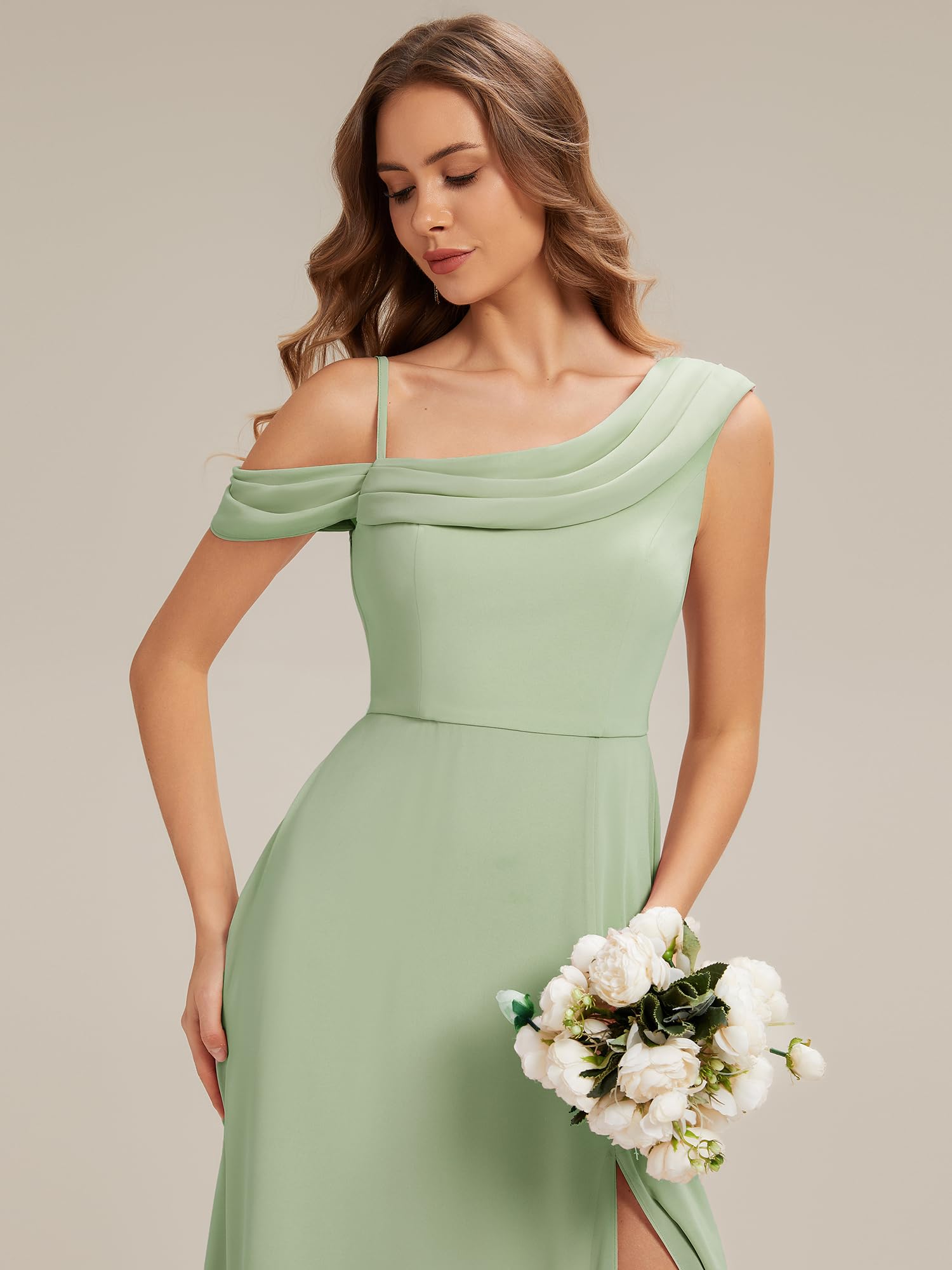 Ever-Pretty Brautjungfernkleider Lang Chiffon Ärmellos Elegant Abendkleid mit Schlitz ES02704
