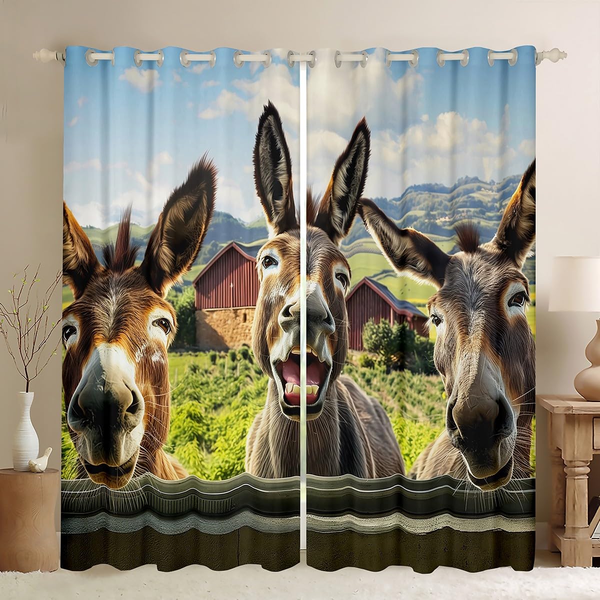Rideaux animaux de la ferme Manfei | Lot de 2 à œillets pour chambre d'enfant 106x160 cm
