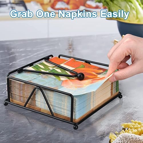 Miniatura 9 de Servilletero de metal para mesa con brazo de peso, servilleteros de papel plano para mesa de cocina con base de madera, dispensador de pañuelos de