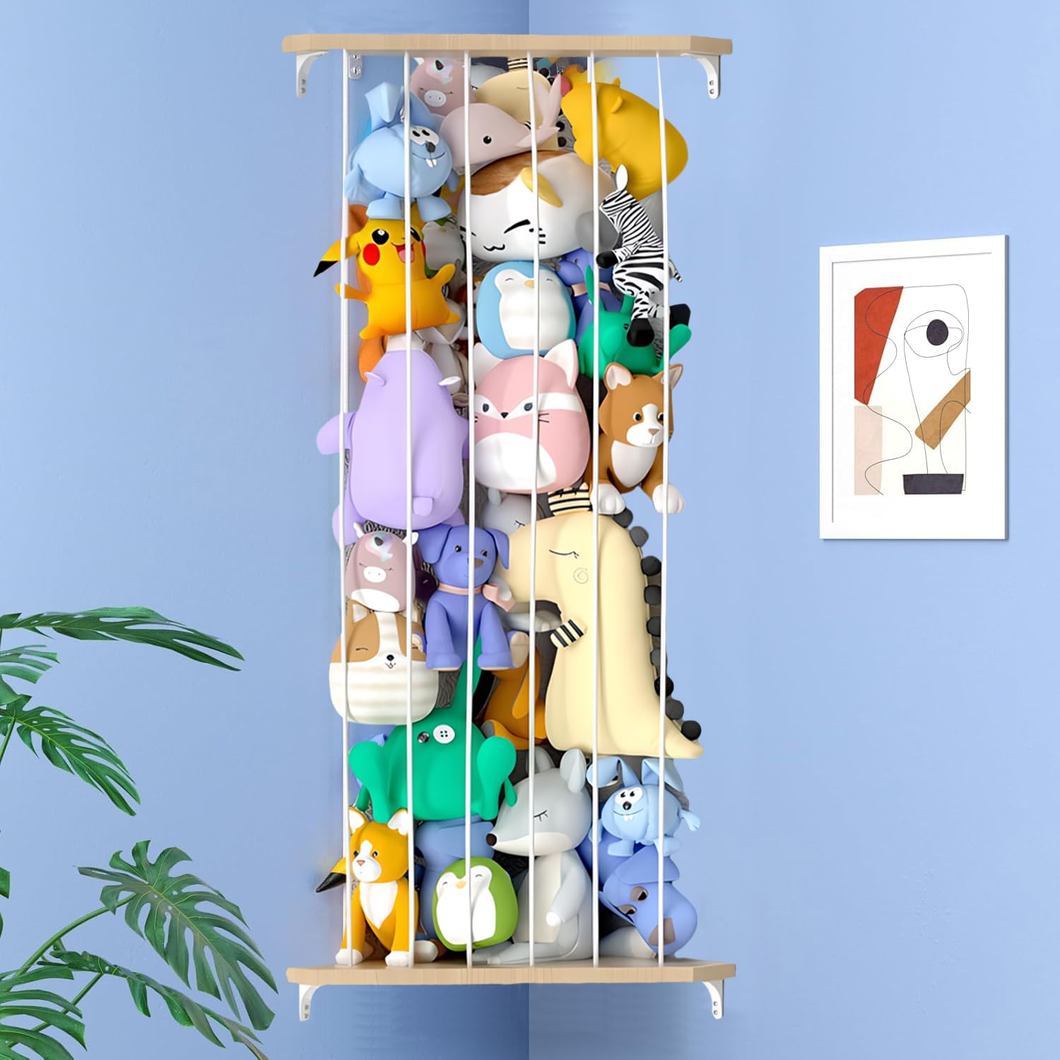 1 Stück Kuscheltier Aufbewahrung Organizer, Holz Kuscheltier Aufbewahrung Ecke, längenverstellbares Hängeregal für Spielzeuge, Teddybär-Aufbewahrungsregal für Kinderzimmer, Spielzimmer, Schlafzimmer