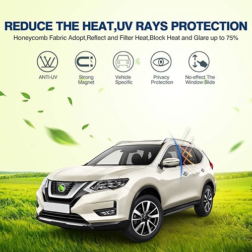 Miniatura 2 de Cartist Parasol para ventana lateral, Nissan Rogue 2014-2020 (no apto para Nissan Rogue Sport), protector solar y rayos UV, 4 unidades