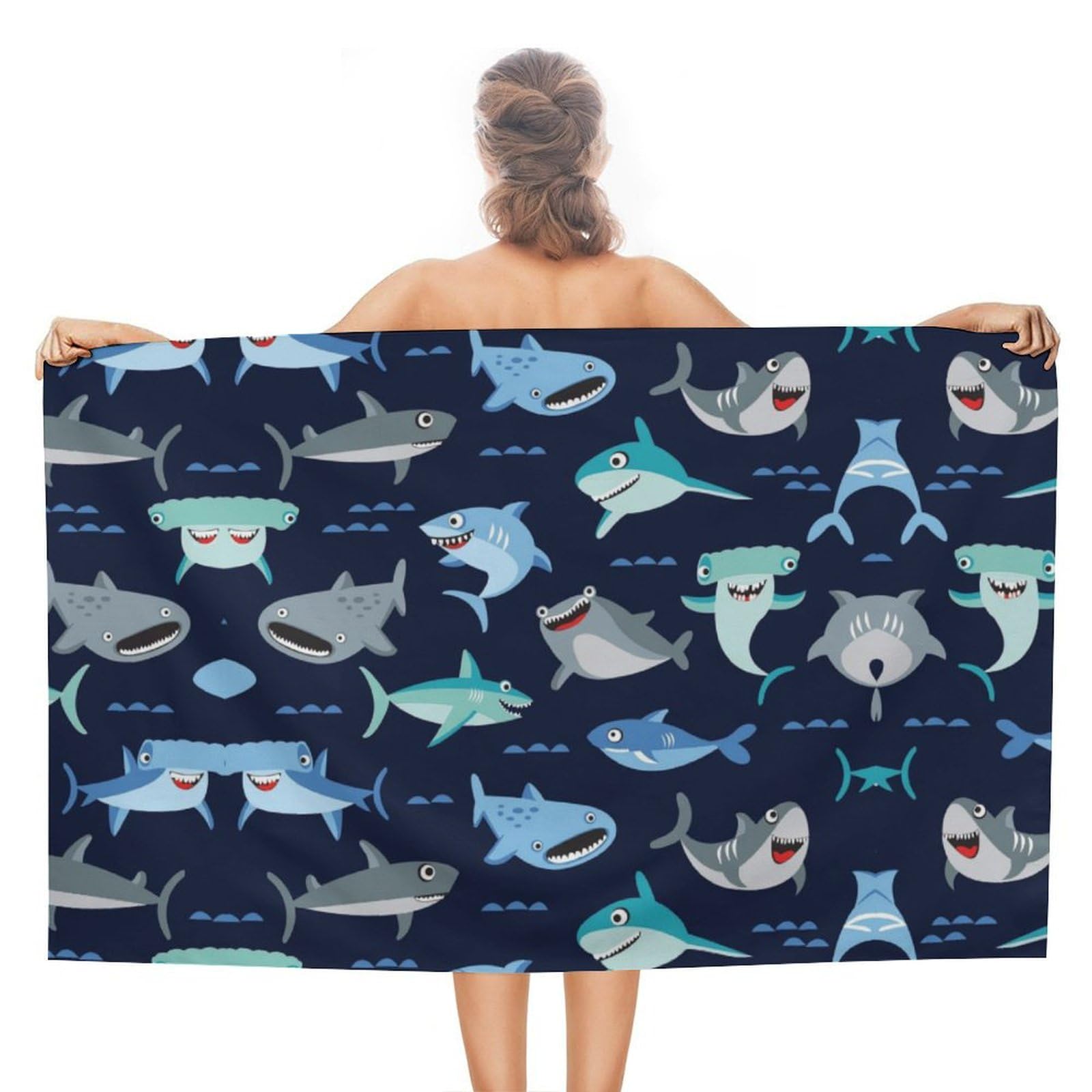 LWORZIIB Beach Towel, Cartoon Shark Bath Towel, Absorbent Towel for Swimming, Sports, Travel