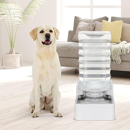 Miniatura 7 de Dispensador automático de agua para mascotas cuenco de acero inoxidable alimentado por gravedad de 9 L - Alimentador blanco de gran capacidad sin