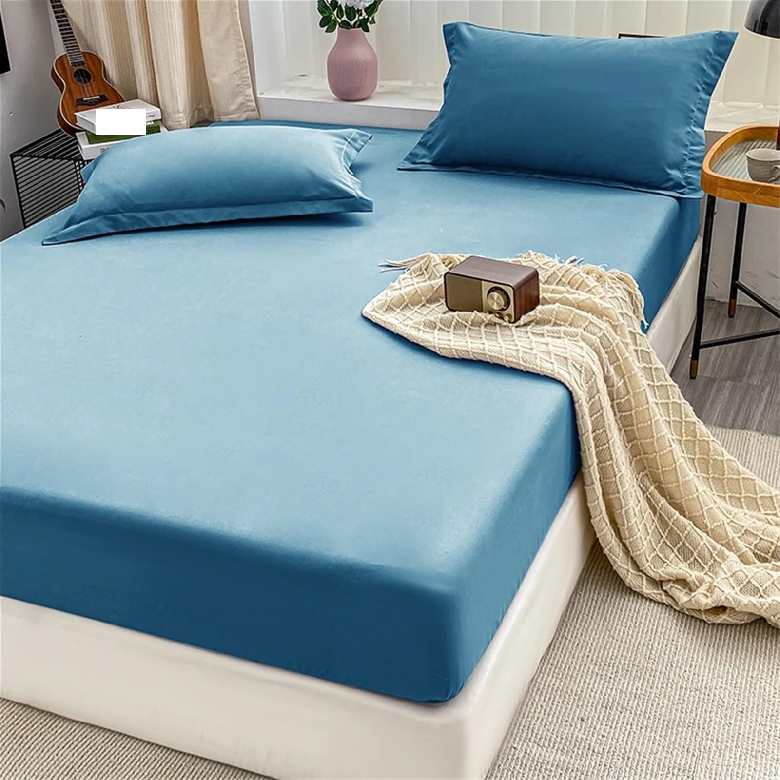 1 Funda de colchón Color sólido, Protectora Antideslizante, sin Almohada para ColchóN(Pink,150x200cm)
