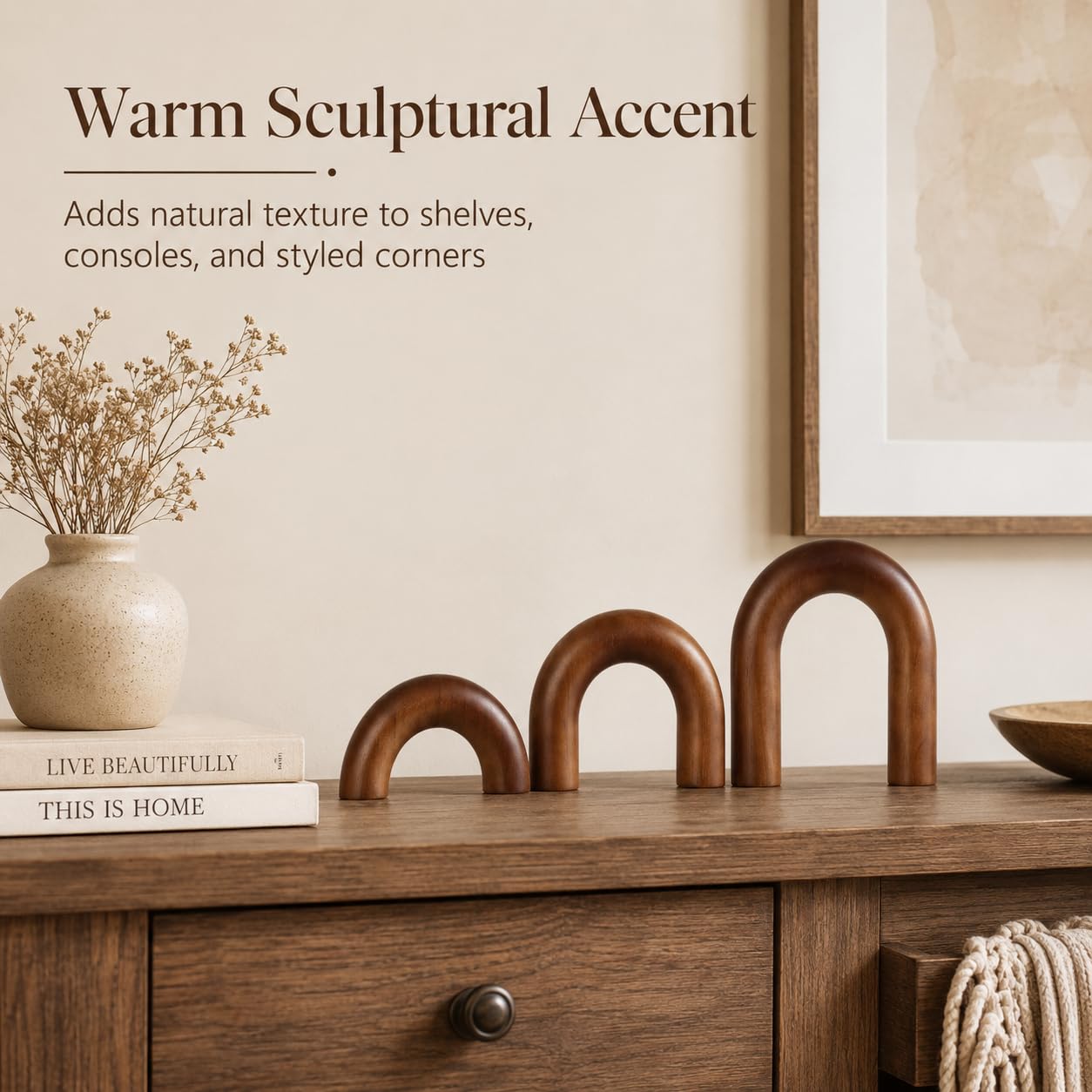 XMGZQ Brown Wood Arch for Coffee Table Decor Items,Wood Statue and Sculpture Set 3,Japanese Neutral Home Decor Aesthetic,Living Room,Entryway,Bookshelf,Floating,Console,Boho Minimalist Objects Product Image 5