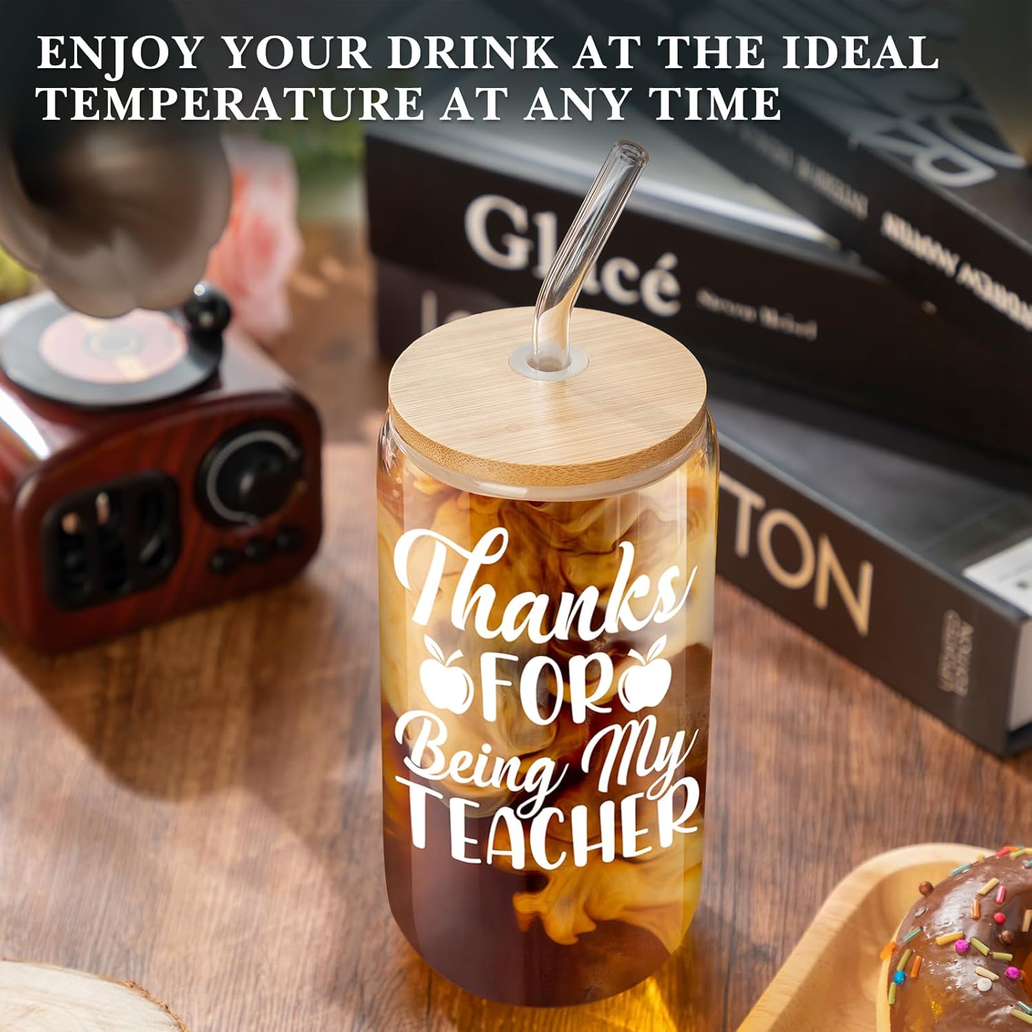 9 Sets Teacher Appreciation Gifts Bulk Valentine's Day Thank You Glass Cups 16 oz Tumbler Cup with Lids Straws Brushes Reusable Water Bottle Graduation Teacher Gift(Simple Style) - Image 7